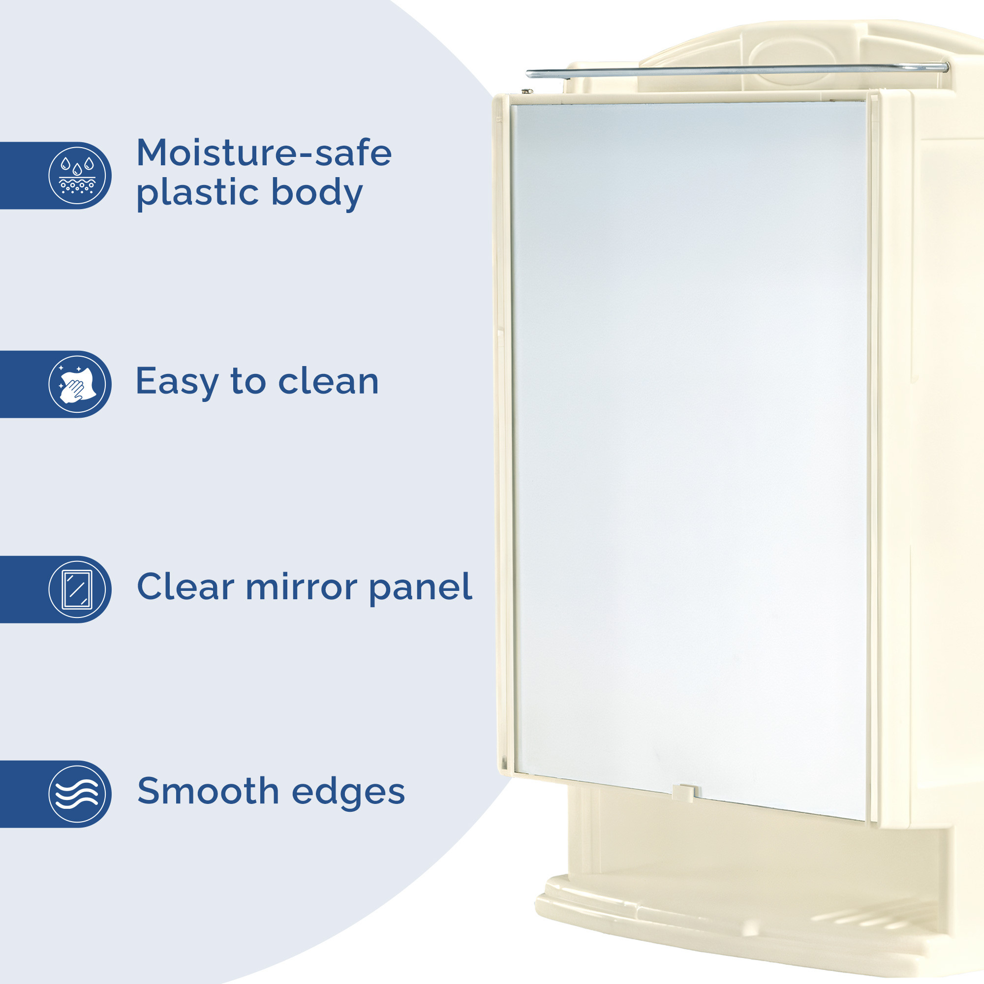 Kuber Industries Plastic Bathroom Mirror with Cabinet Storage Organiser  Multiple Compartment Washroom Shelves Wall Mounted  Ample Drawer Capacity for Personal Care Items  Ivory