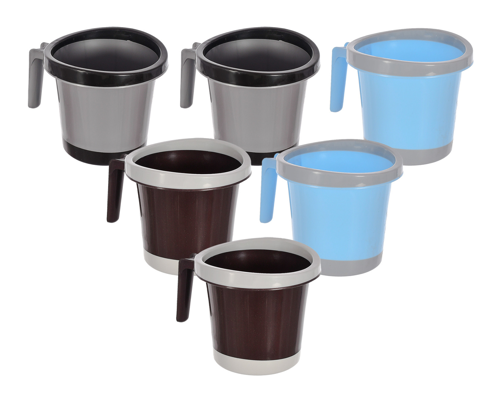 Kuber Industries Plastic Bathroom Mug 1 Litre Pack of 6 (Blue & Brown & Black)-46KM0293