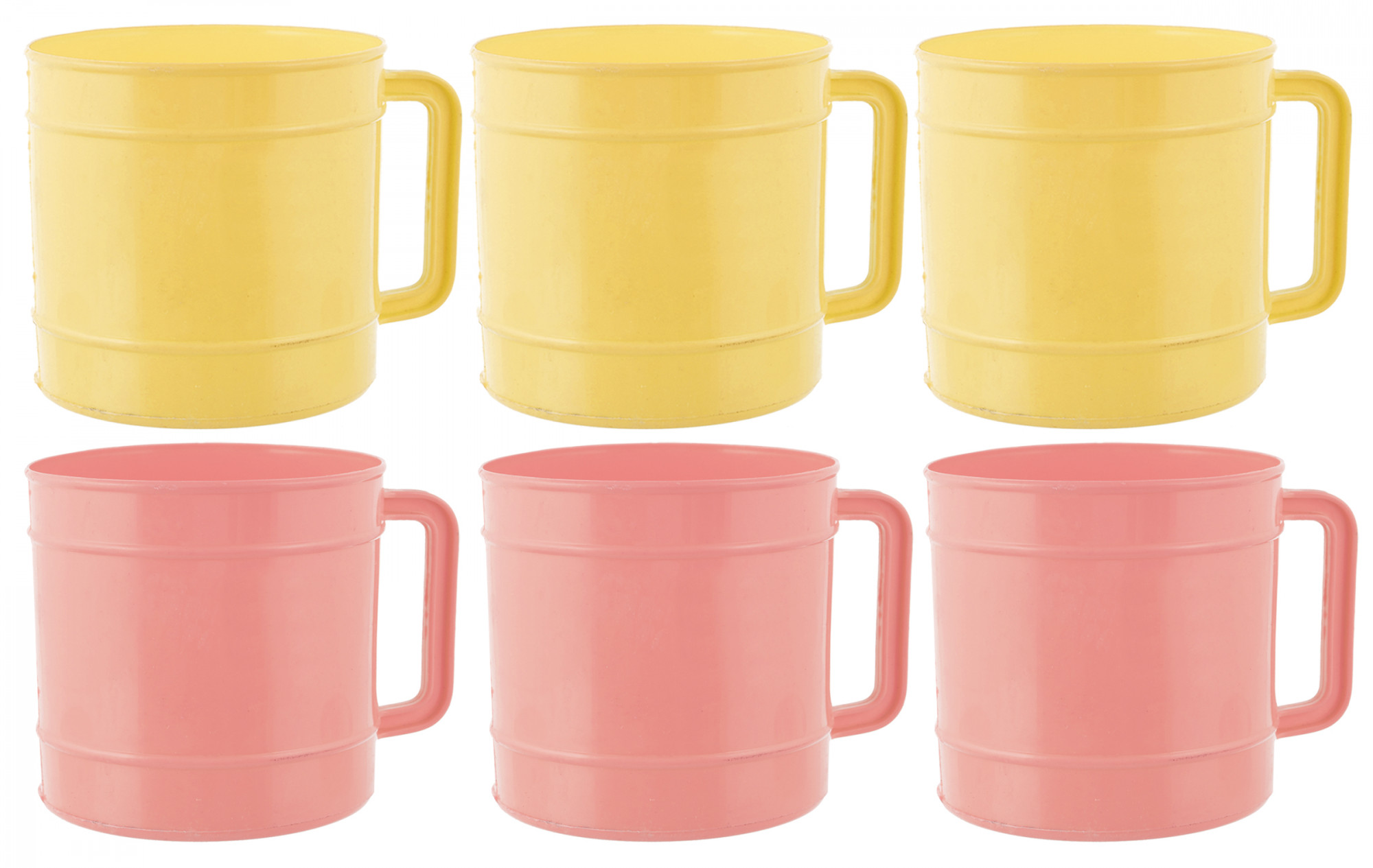 Kuber Industries Plastic Bathroom Mug, 1 Ltr., Pack of 6 (Cream & Pink)
