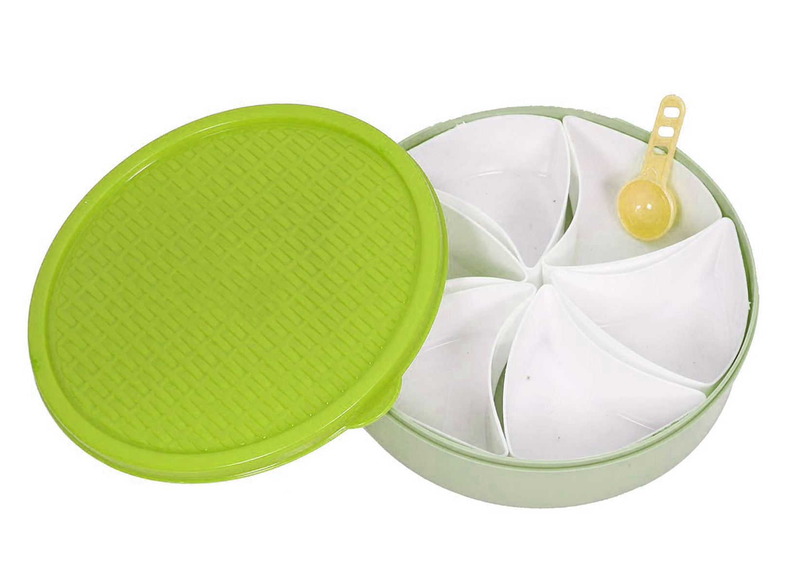 Kuber Industries Plastic Big Multipurpose Masala Box with 6 Sections (Green)-KUBMART1336