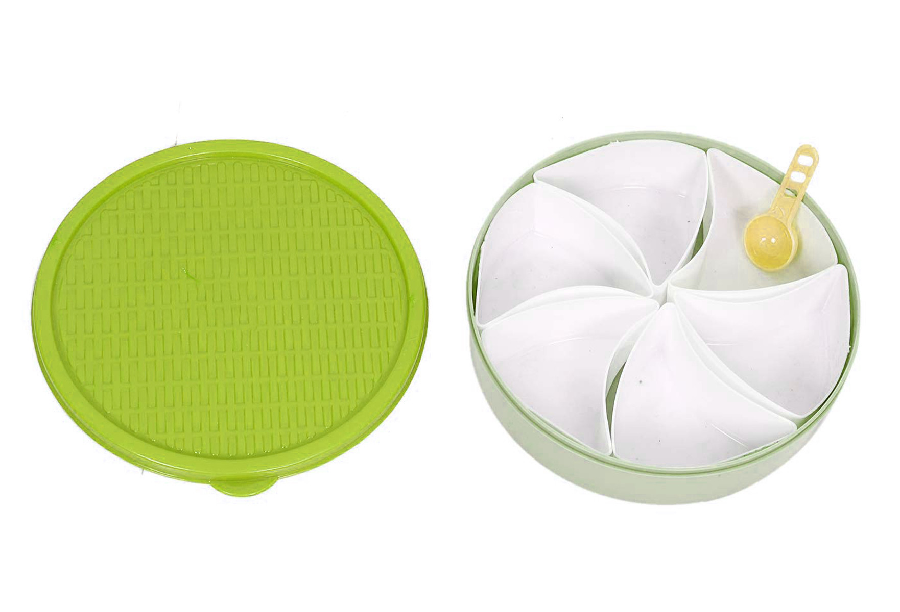 Kuber Industries Plastic Big Multipurpose Masala Box with 6 Sections (Green)-KUBMART1336
