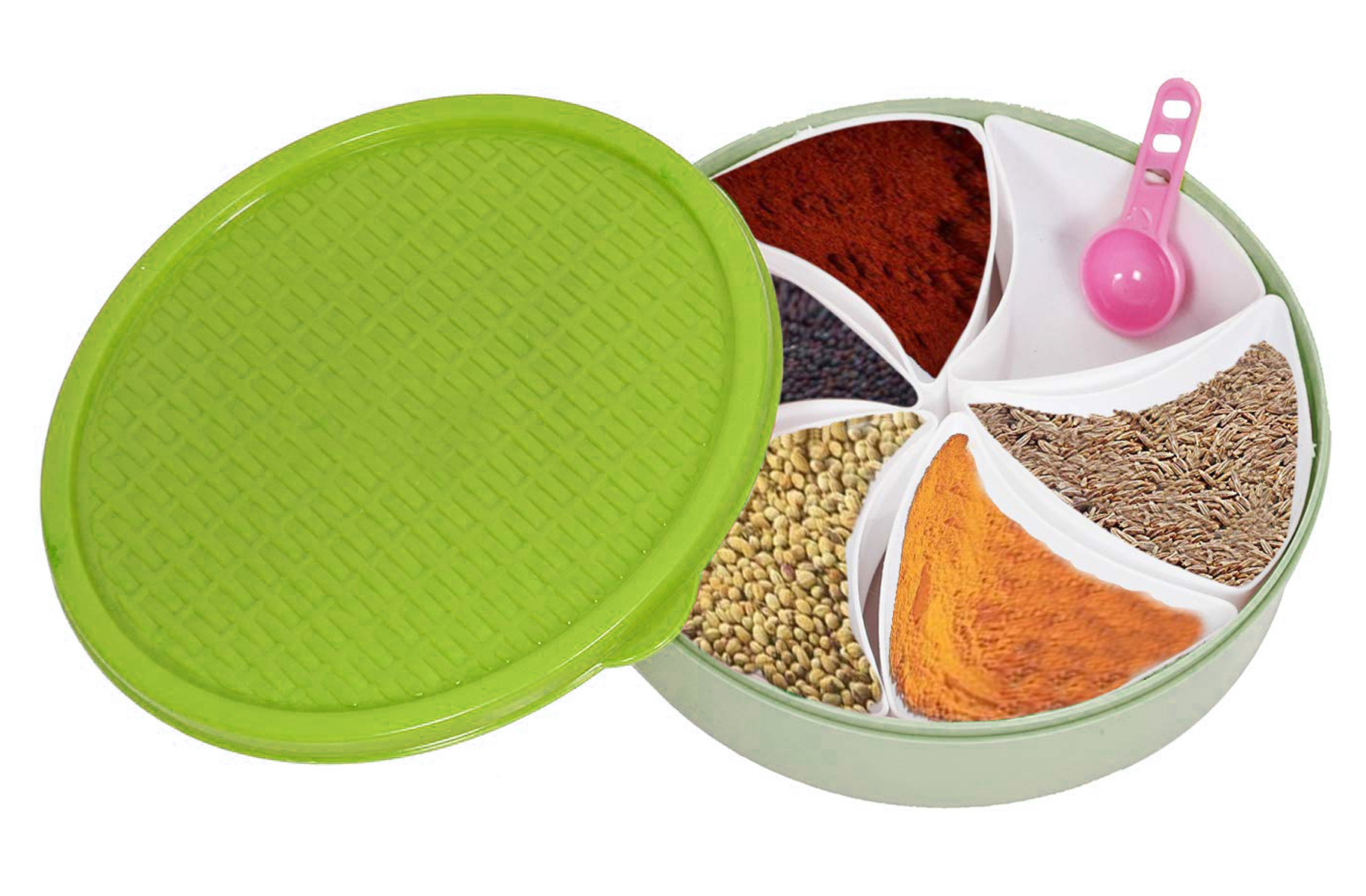 Kuber Industries Plastic Big Multipurpose Masala Box with 6 Sections (Green)-KUBMART1336