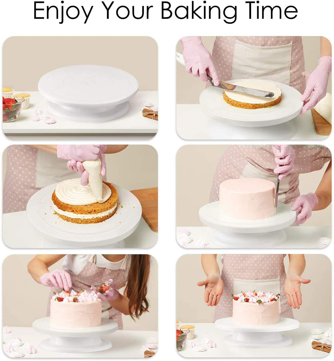 Kuber Industries Plastic Cake Turntable Revolving Cake Decorating Stand Cake Stand (White)