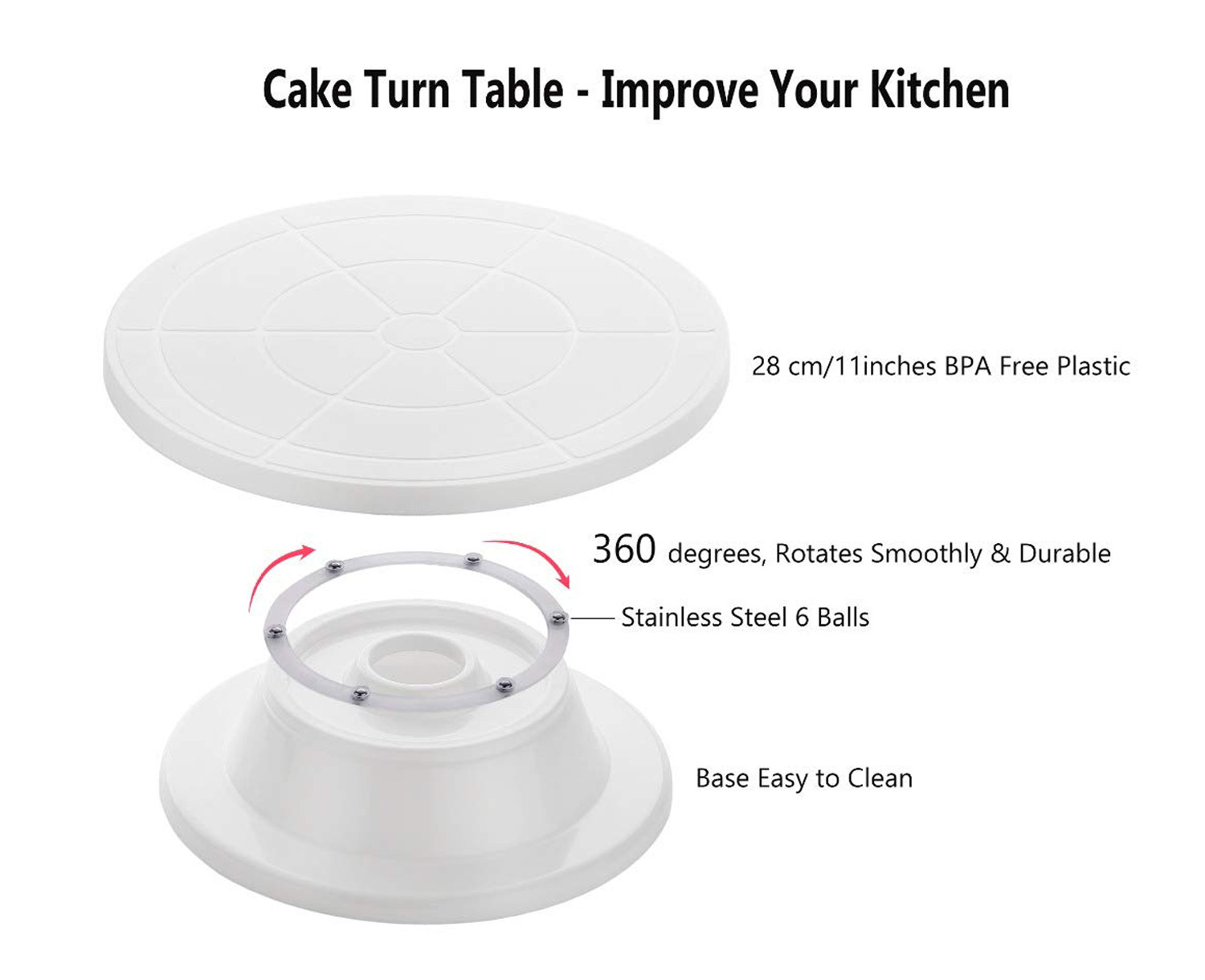Kuber Industries Plastic Cake Turntable Revolving Cake Decorating Stand Cake Stand (White)