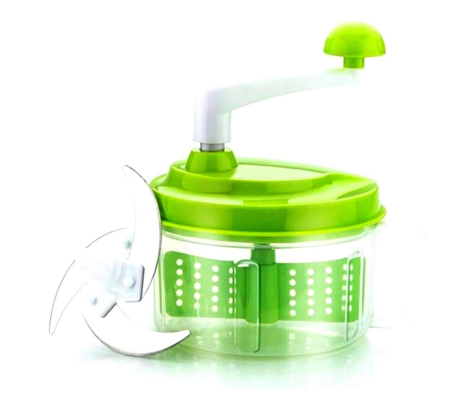 Kuber Industries Plastic ChopNchurn/ 2 in 1 Vegetable and Fruit Chopper with Beating Blade,Churner,Grater, Slicer /Lassi Maker,Green