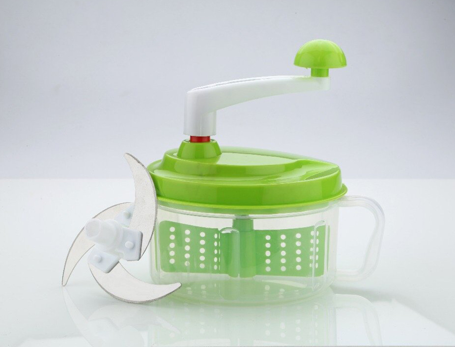 Kuber Industries Plastic ChopNchurn/ 2 in 1 Vegetable and Fruit Chopper with Beating Blade,Churner,Grater, Slicer /Lassi Maker,Green