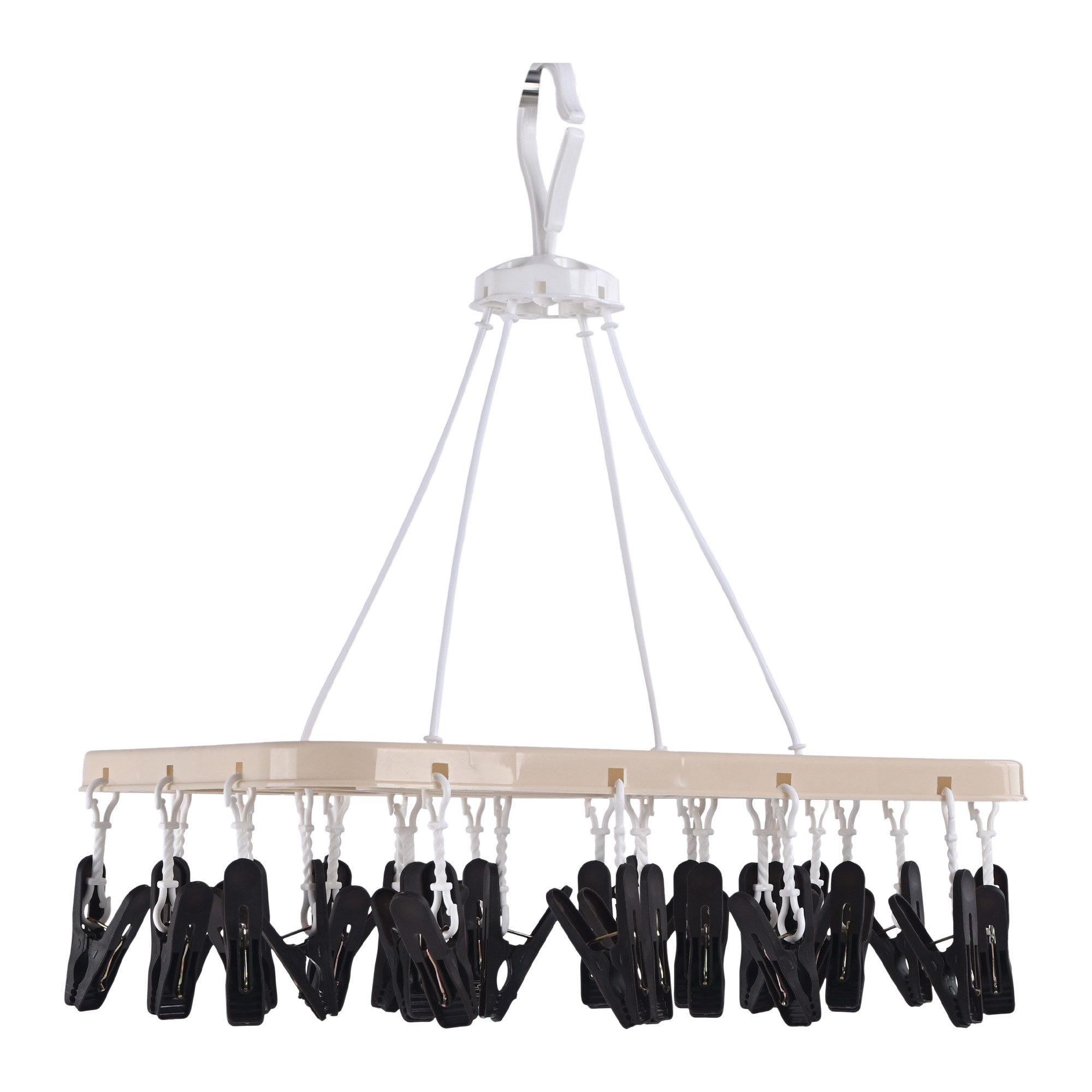 Kuber Industries Plastic Cloth Drying Hanger with Clips 28  360 Rotating  Balcony Laundry Hangers Stand for Drying Clothes Baby Cloth SocksHankerchiefs  Beige