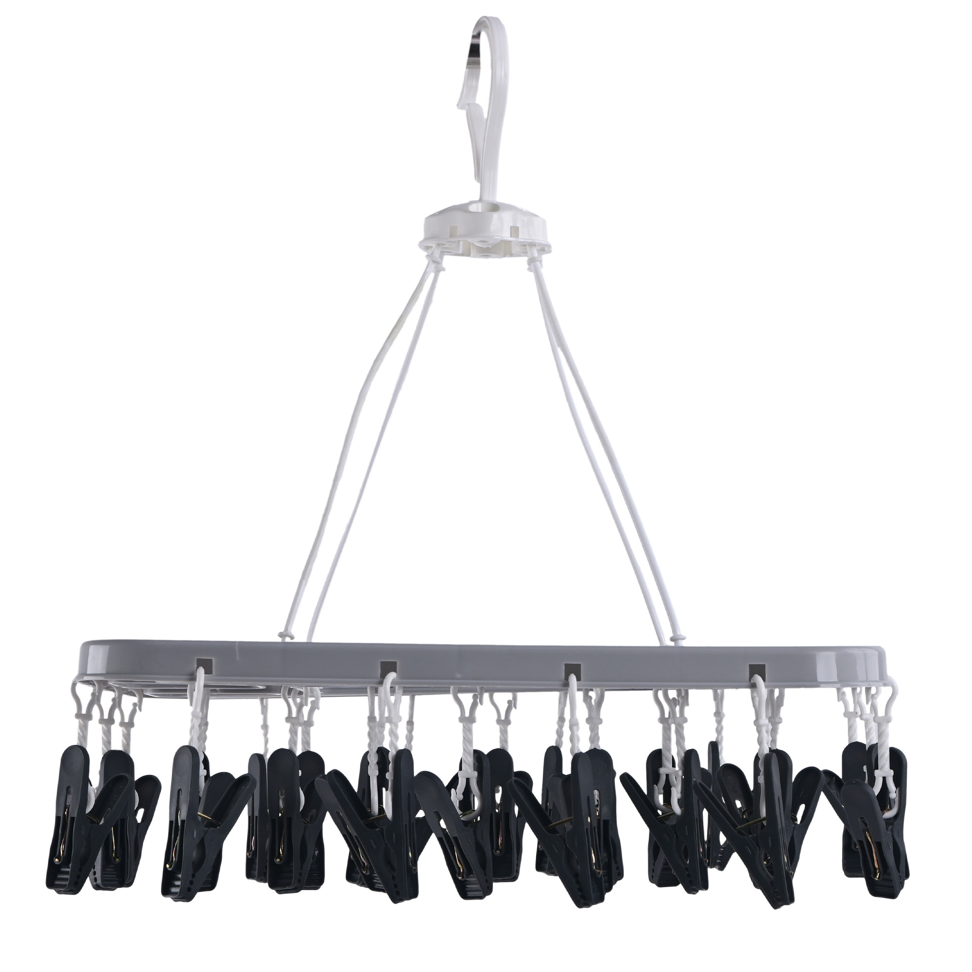 Kuber Industries Plastic Cloth Drying Hanger with Clips 28  360 Rotating  Balcony Laundry Hangers Stand for Drying Clothes Baby Cloth SocksHankerchiefs  Grey