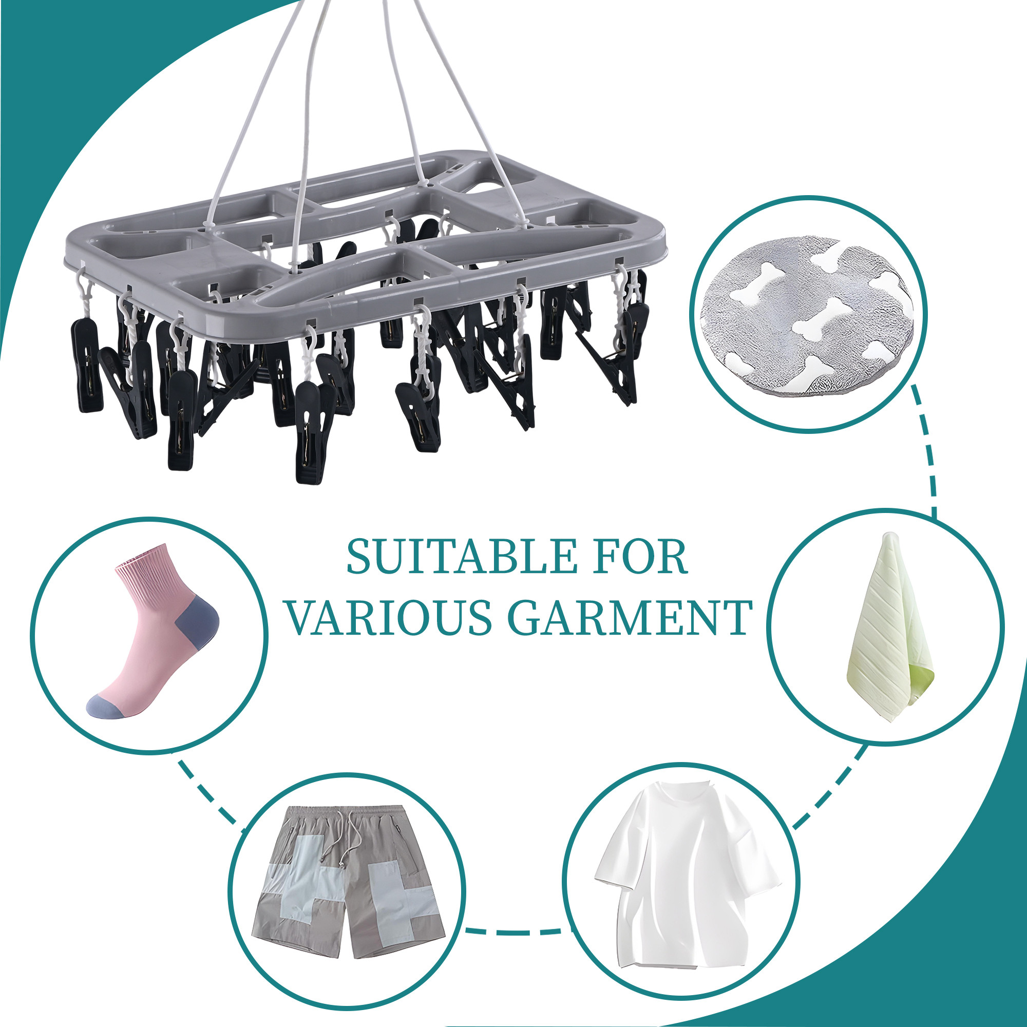 Kuber Industries Plastic Cloth Drying Hanger with Clips 28  360 Rotating  Balcony Laundry Hangers Stand for Drying Clothes Baby Cloth SocksHankerchiefs  Grey