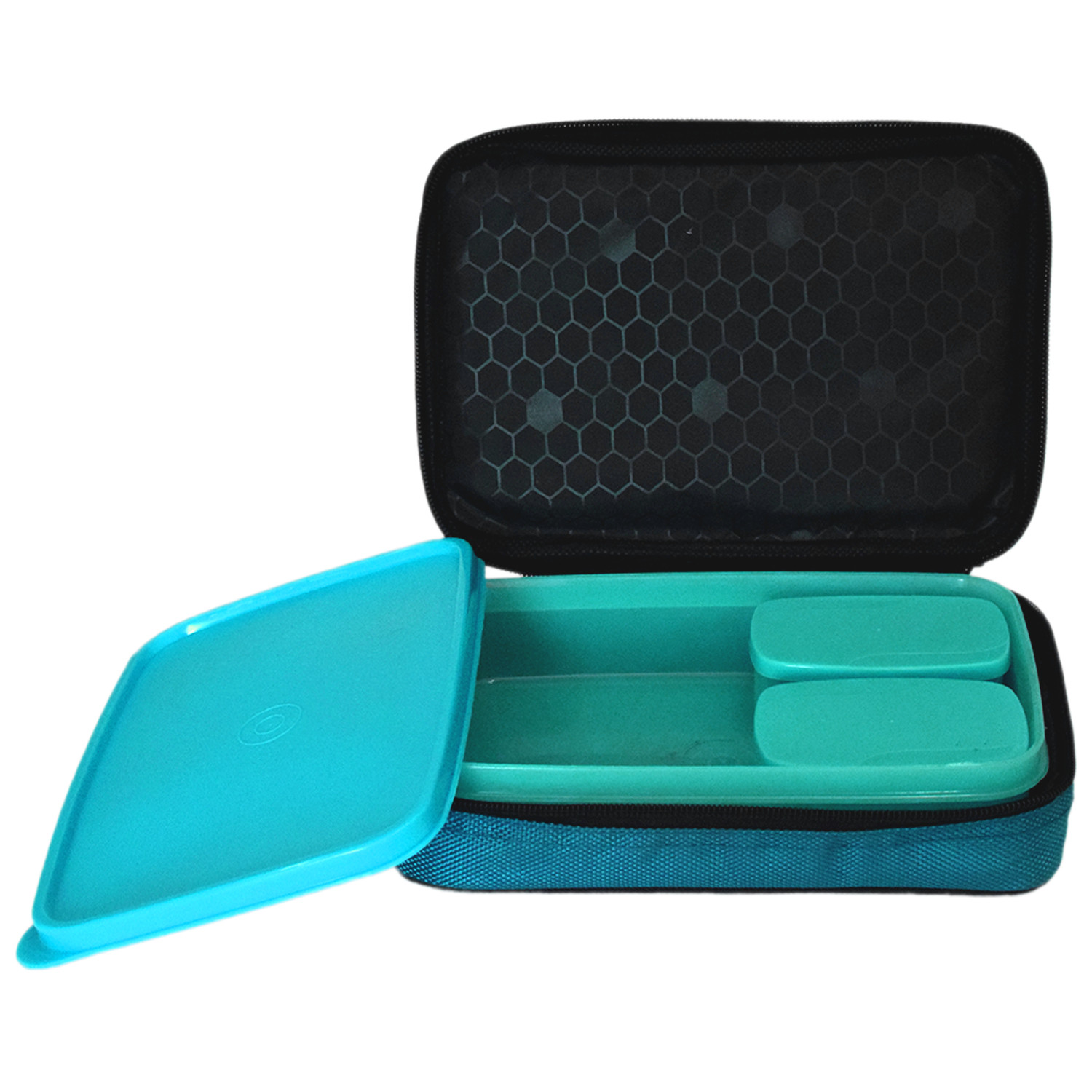 Kuber Industries Plastic Compact Lunch Box With 2 Containers & Cover (Green)
