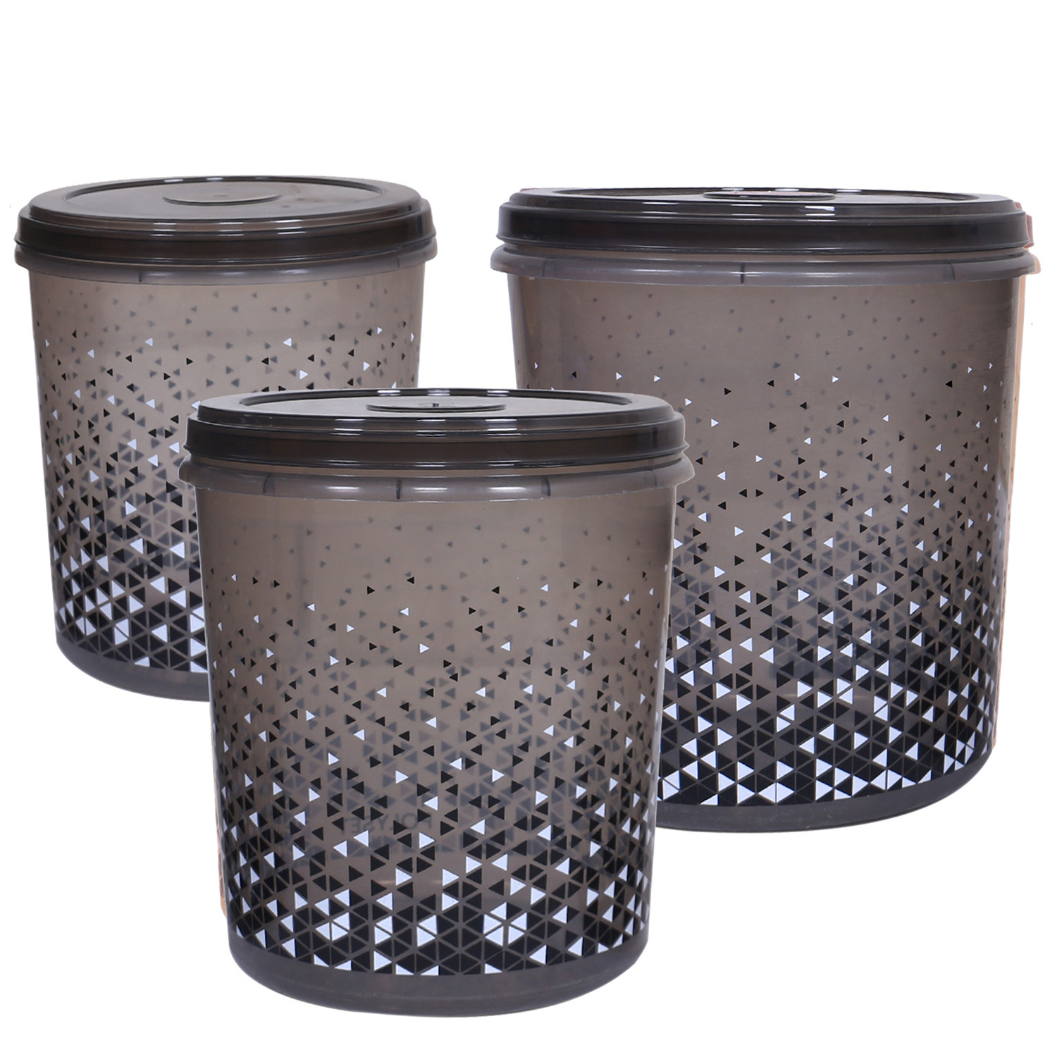 Kuber Industries Plastic Container|Container For Kitchen Storage Set|Air Tight Container|Tinted Printed 5 Litre,7 Litre,10 Litre Containers|Set of 3 (Grey)