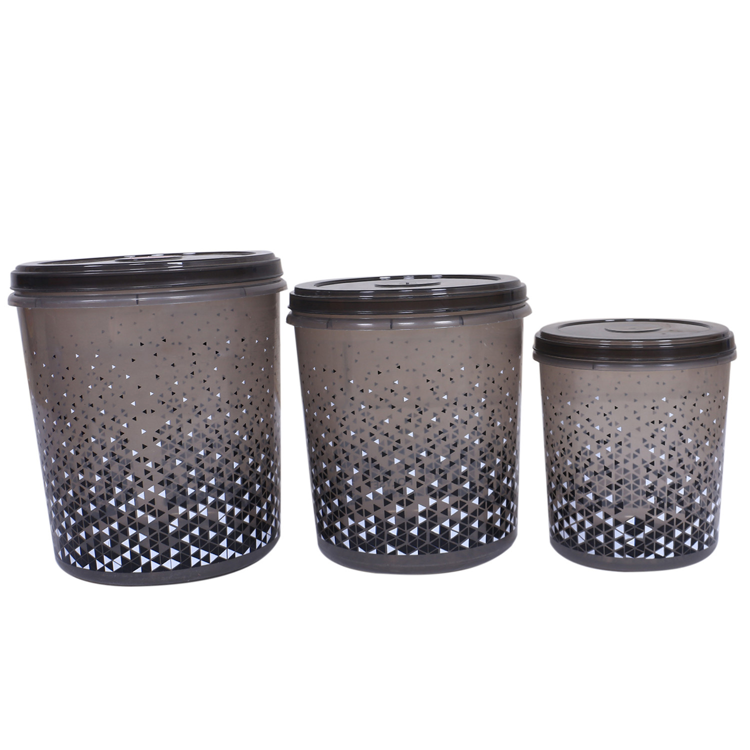 Kuber Industries Plastic Container|Container For Kitchen Storage Set|Air Tight Container|Tinted Printed 5 Litre,7 Litre,10 Litre Containers|Set of 3 (Grey)