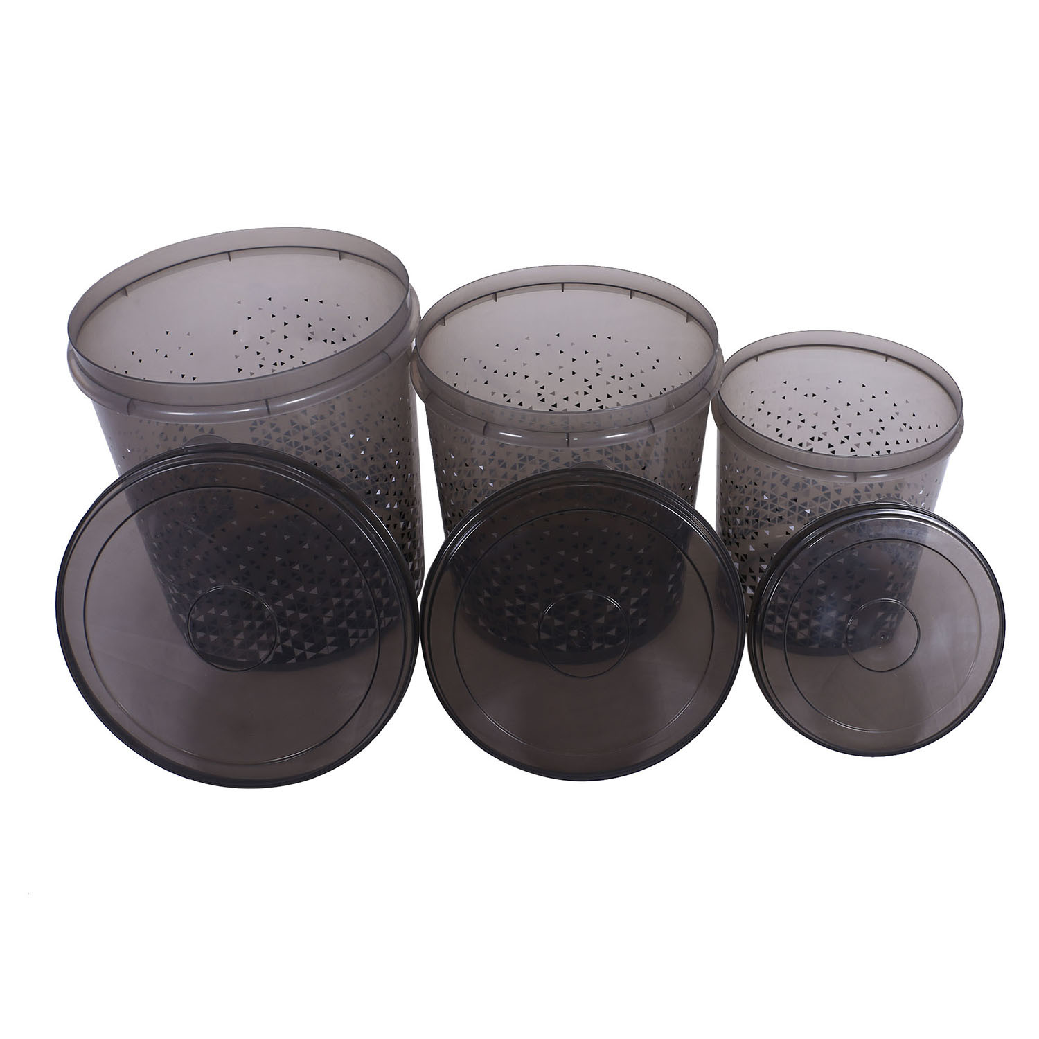 Kuber Industries Plastic Container|Container For Kitchen Storage Set|Air Tight Container|Tinted Printed 5 Litre,7 Litre,10 Litre Containers|Set of 3 (Grey)