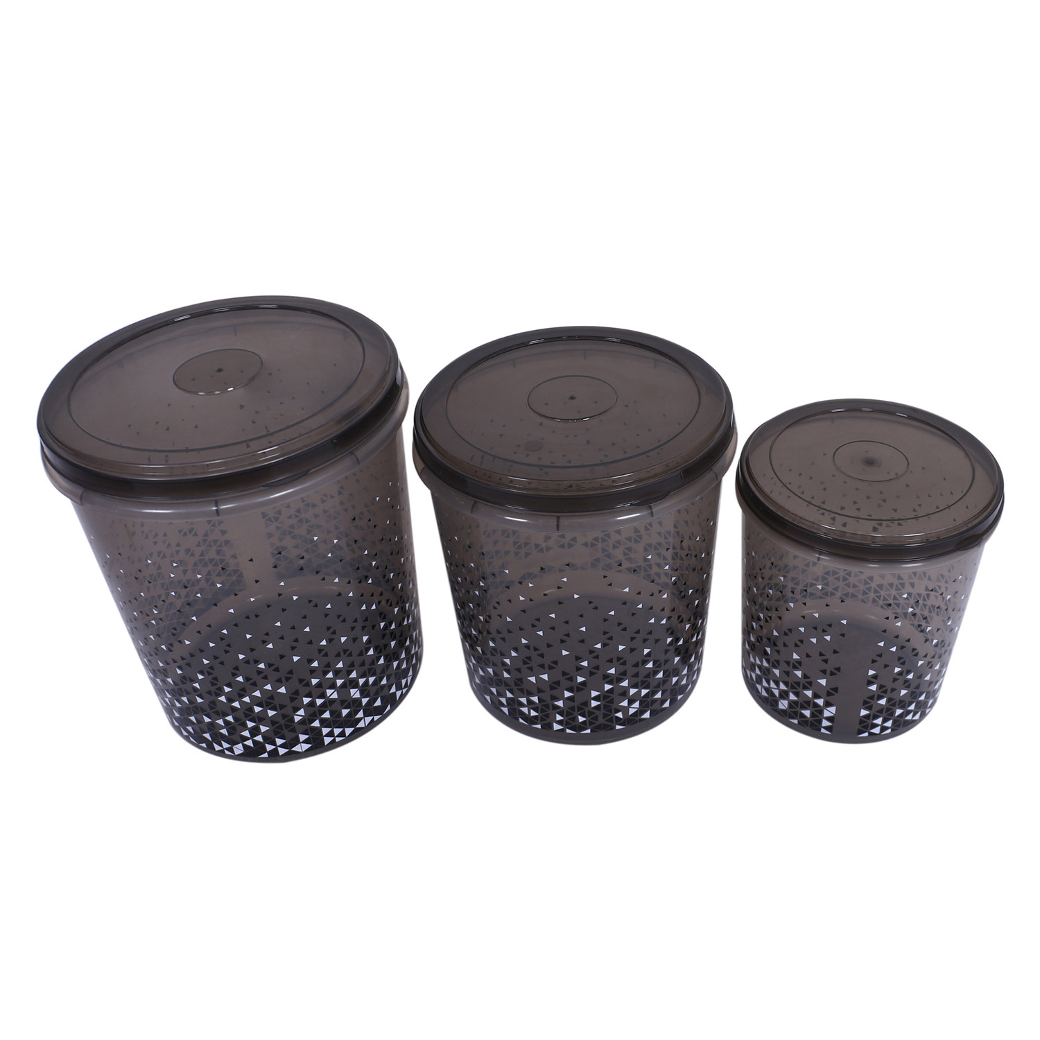 Kuber Industries Plastic Container|Container For Kitchen Storage Set|Air Tight Container|Tinted Printed 5 Litre,7 Litre,10 Litre Containers|Set of 3 (Grey)