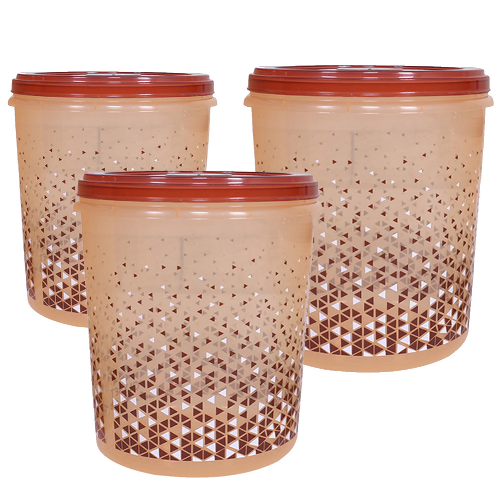 Kuber Industries Plastic Container|Container For Kitchen Storage Set|Air Tight Container|Tinted Printed 5 Litre,7 Litre,10 Litre Containers|Set of 3 (Brown)