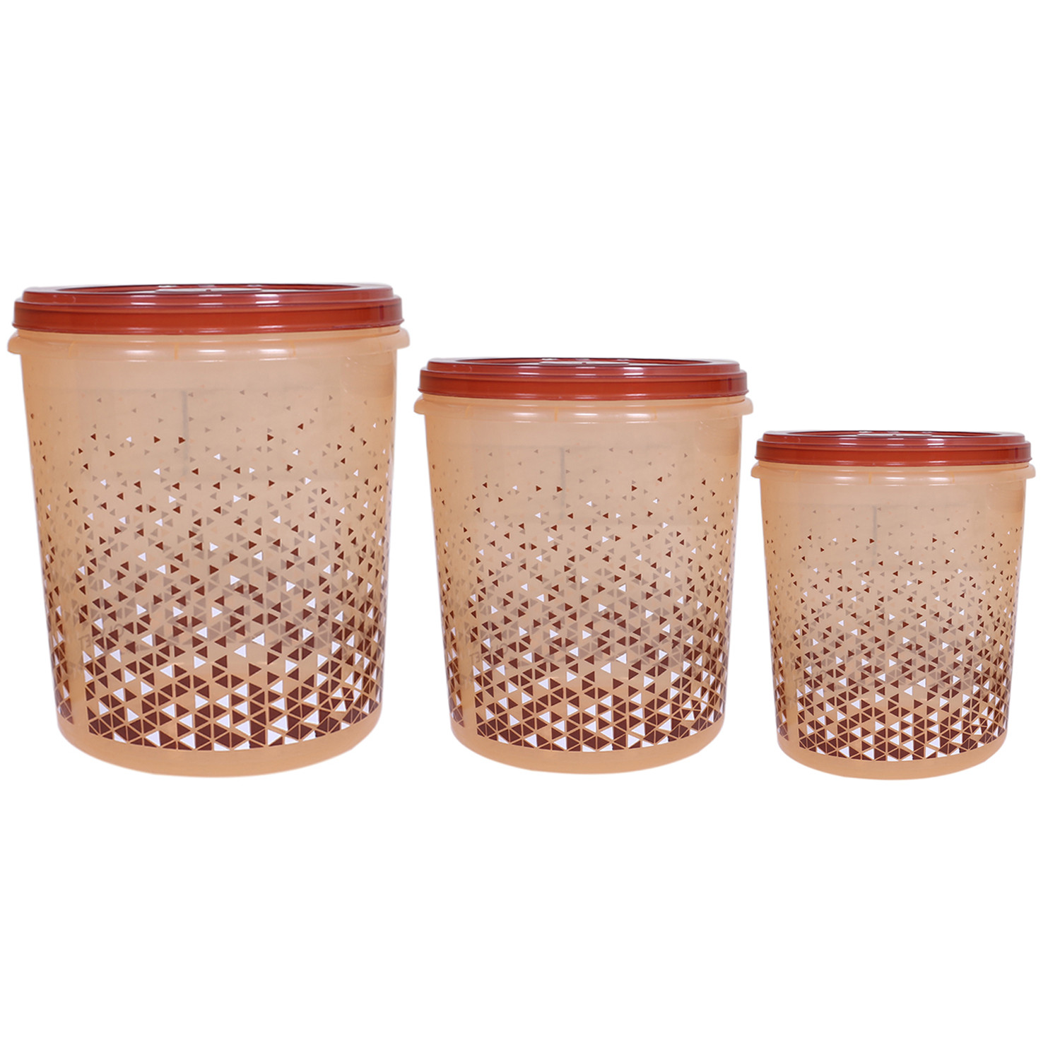 Kuber Industries Plastic Container|Container For Kitchen Storage Set|Air Tight Container|Tinted Printed 5 Litre,7 Litre,10 Litre Containers|Set of 3 (Brown)