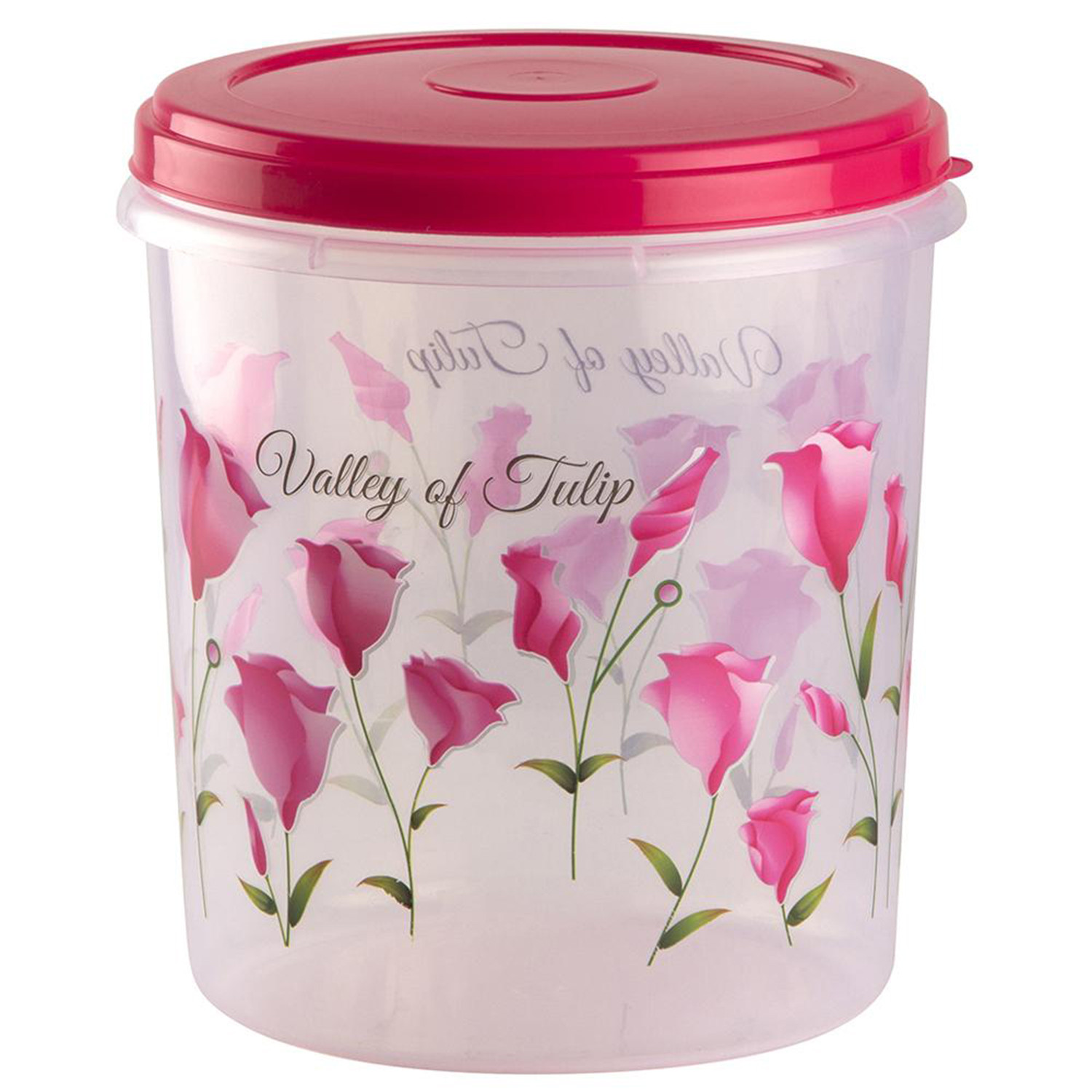 Kuber Industries Plastic Container|Container For Kitchen Storage Set|Air Tight Container|Tulip Printed 5 Litre,7 Litre,10 Litre Containers|Set of 3 (Pink)