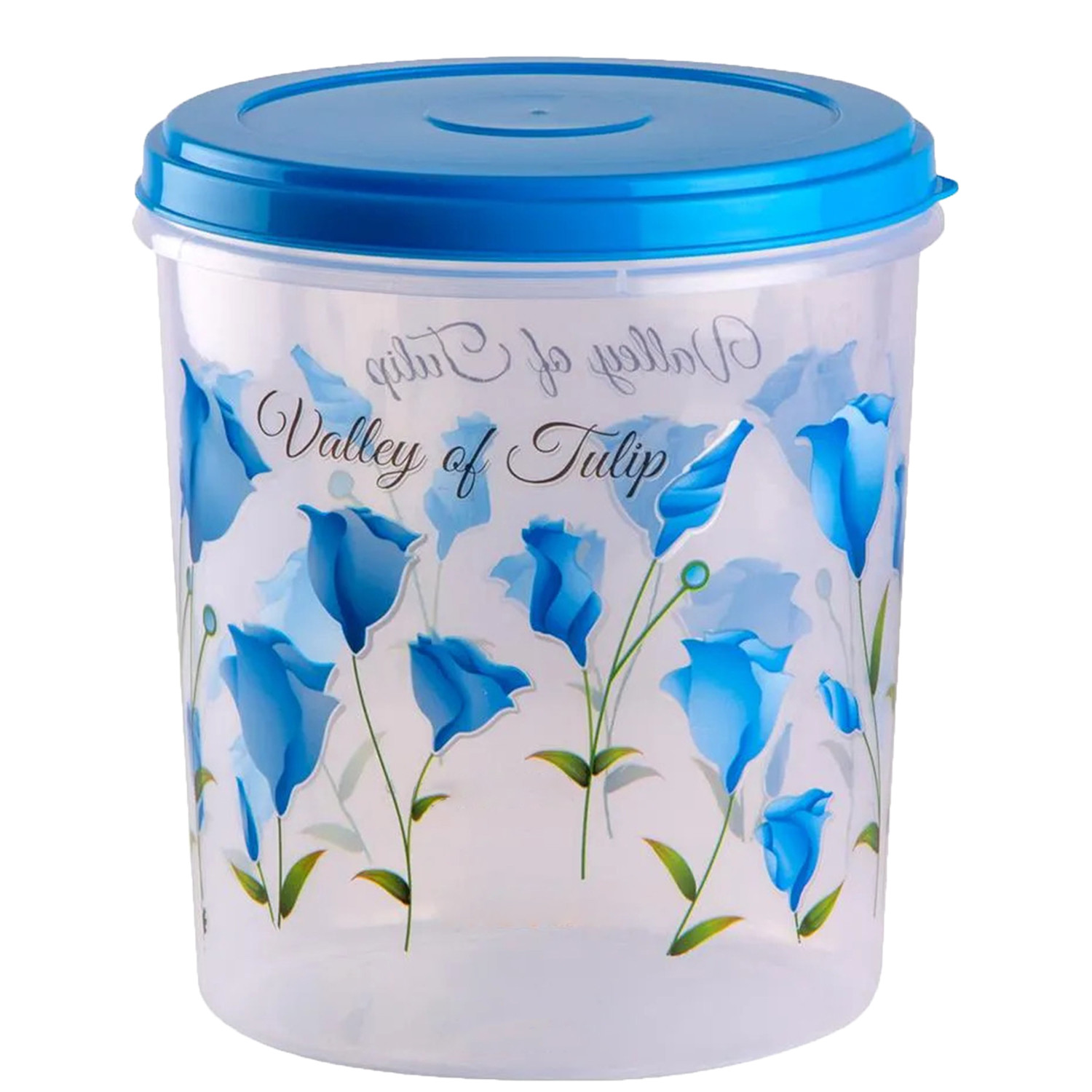 Kuber Industries Plastic Container|Container For Kitchen Storage Set|Air Tight Container|Tulip Printed 5 Litre,7 Litre,10 Litre Containers|Set of 3 (Sky Blue)