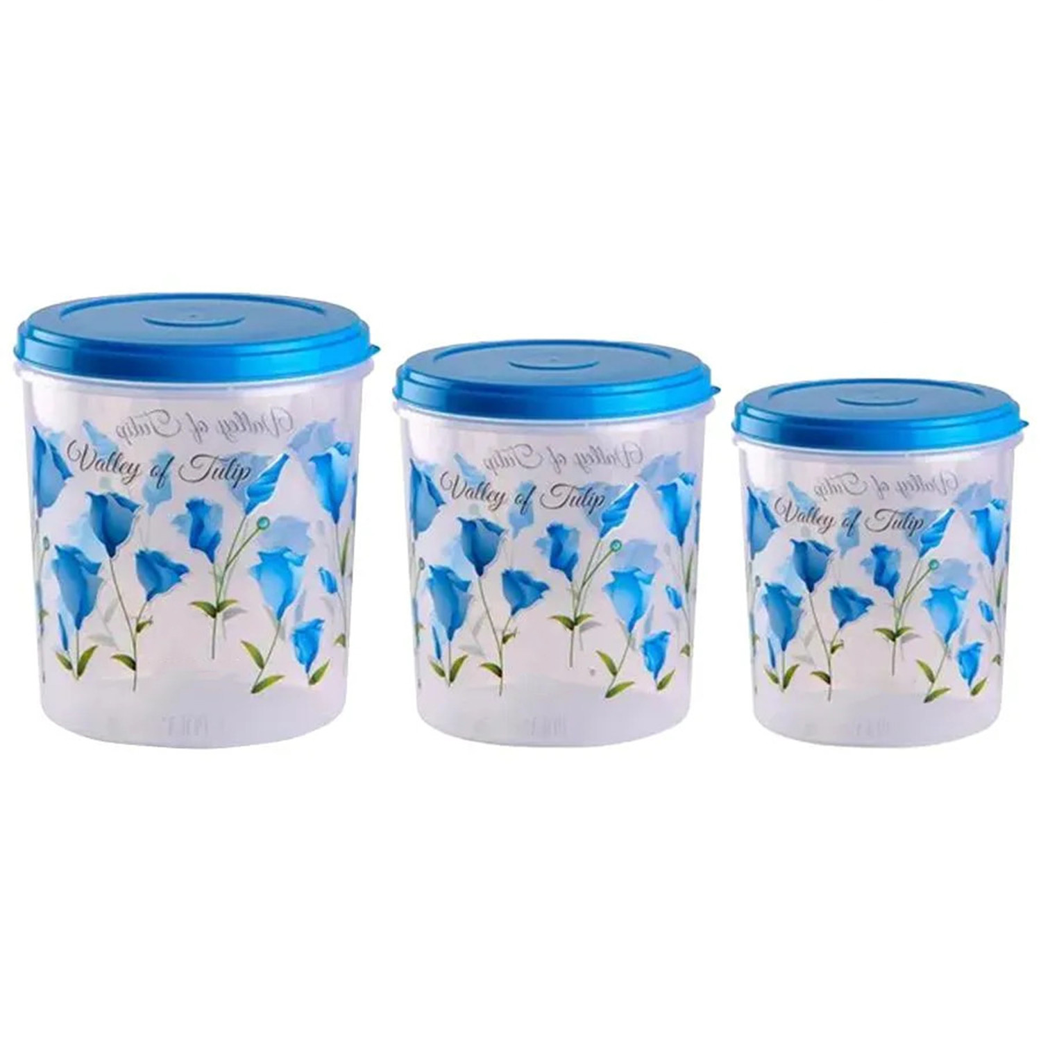 Kuber Industries Plastic Container|Container For Kitchen Storage Set|Air Tight Container|Tulip Printed 5 Litre,7 Litre,10 Litre Containers|Set of 3 (Sky Blue)