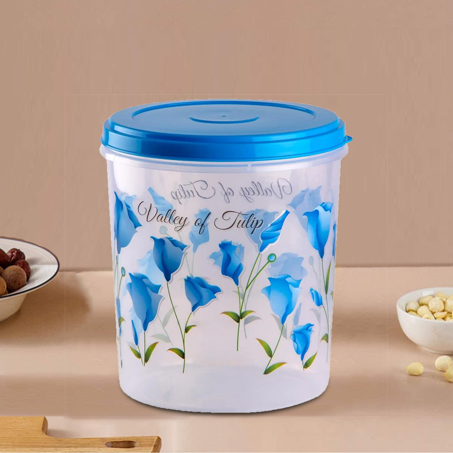 Kuber Industries Plastic Container|Container For Kitchen Storage Set|Air Tight Container|Tulip Printed 5 Litre,7 Litre,10 Litre Containers|Set of 3 (Sky Blue)