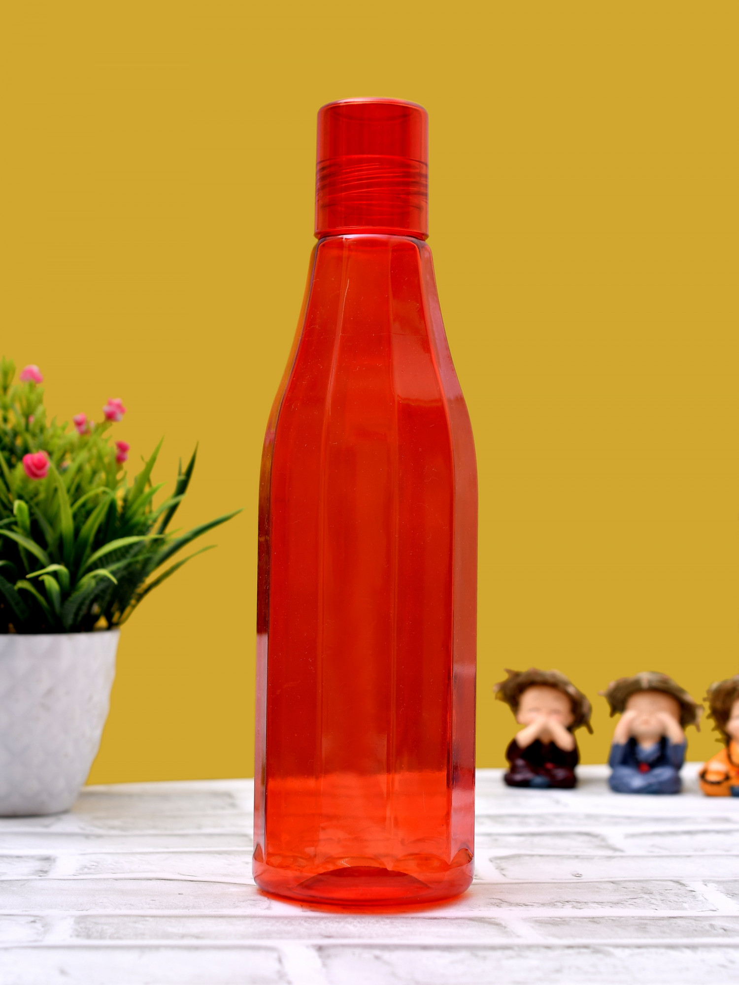 Kuber Industries Plastic Coral Fridge Water Bottle Set with Lid (1000ml, Red)-KUBMART422