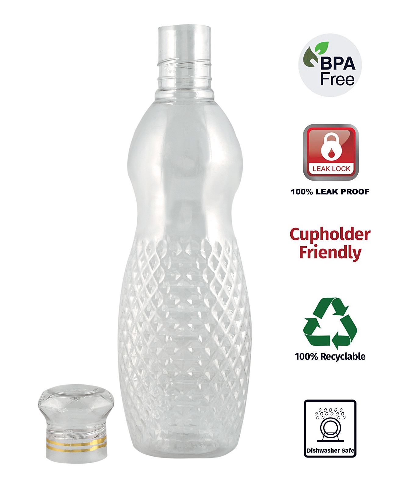 Kuber Industries Plastic Crystal Design Water Bottle For Home & Traveling, 1Ltr. (Transparent) 54KM4301