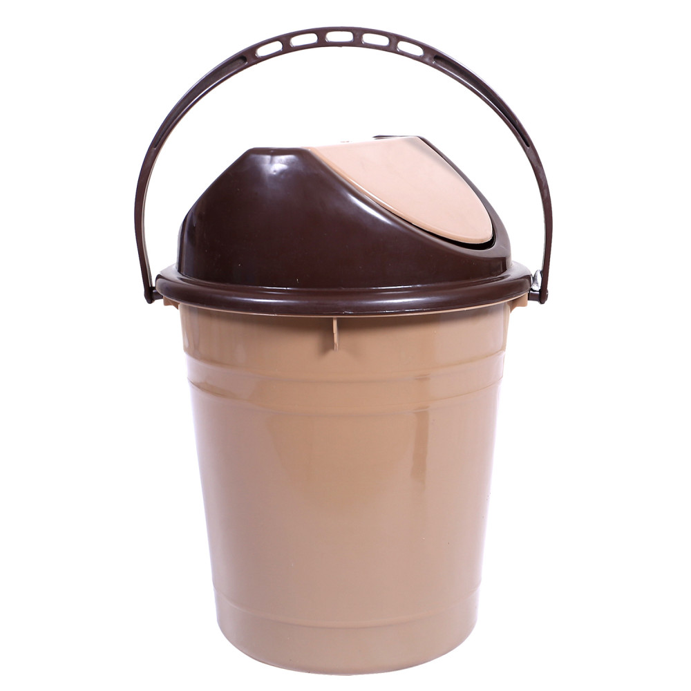 Kuber Industries Plastic Dustbin with Swinging Lid|Portable Garbage Basket &amp; Round Trash Can for Home,Kitchen,Office,College,10 Ltr (Coffee)