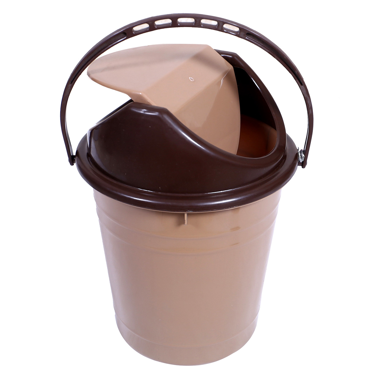 Kuber Industries Plastic Dustbin with Swinging Lid|Portable Garbage Basket & Round Trash Can for Home,Kitchen,Office,College,10 Ltr (Coffee)