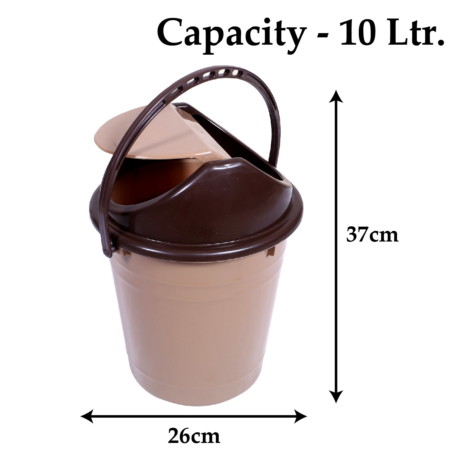 Kuber Industries Plastic Dustbin with Swinging Lid|Portable Garbage Basket & Round Trash Can for Home,Kitchen,Office,College,10 Ltr (Coffee)