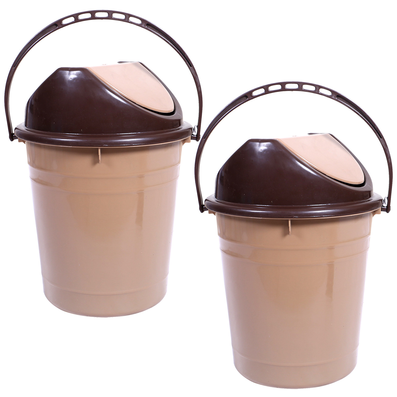 Kuber Industries Plastic Dustbin with Swinging Lid|Portable Garbage Basket & Round Trash Can for Home,Kitchen,Office,College,10 Ltr (Coffee)