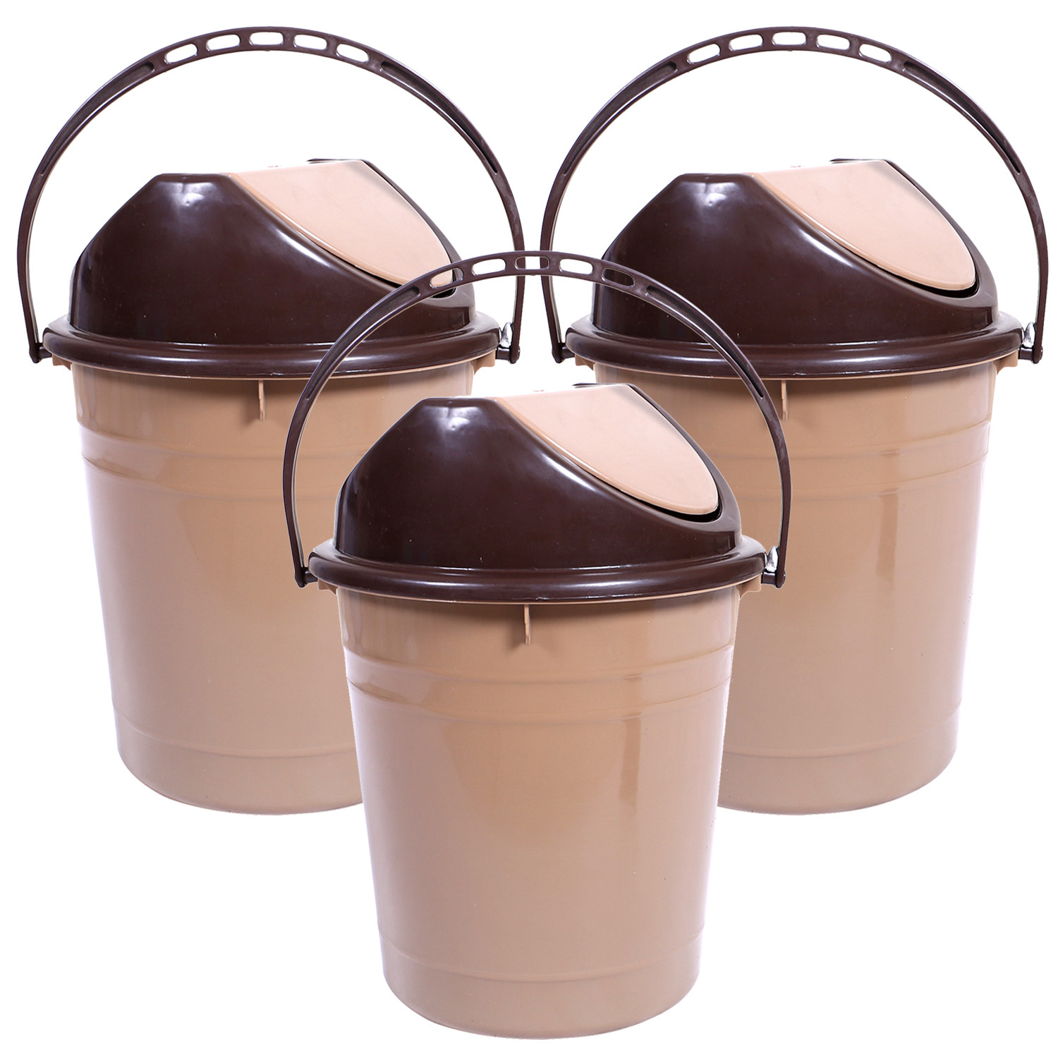 Kuber Industries Plastic Dustbin with Swinging Lid|Portable Garbage Basket & Round Trash Can for Home,Kitchen,Office,College,10 Ltr (Coffee)