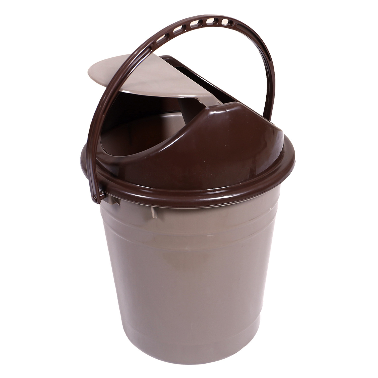 Kuber Industries Plastic Dustbin with Swinging Lid|Portable Garbage Basket & Round Trash Can for Home,Kitchen,Office,College,10 Ltr (Brown)