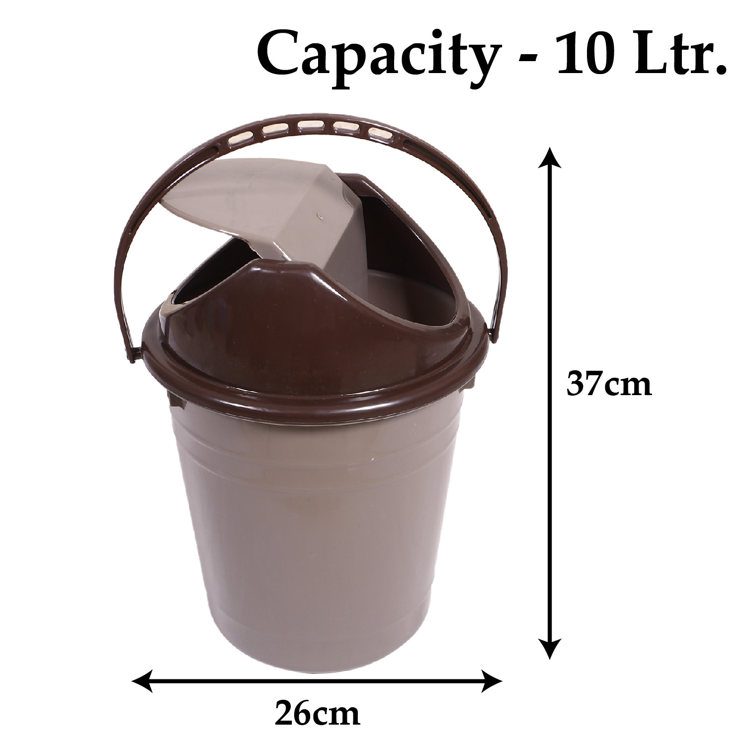 Kuber Industries Plastic Dustbin with Swinging Lid|Portable Garbage Basket & Round Trash Can for Home,Kitchen,Office,College,10 Ltr (Brown)