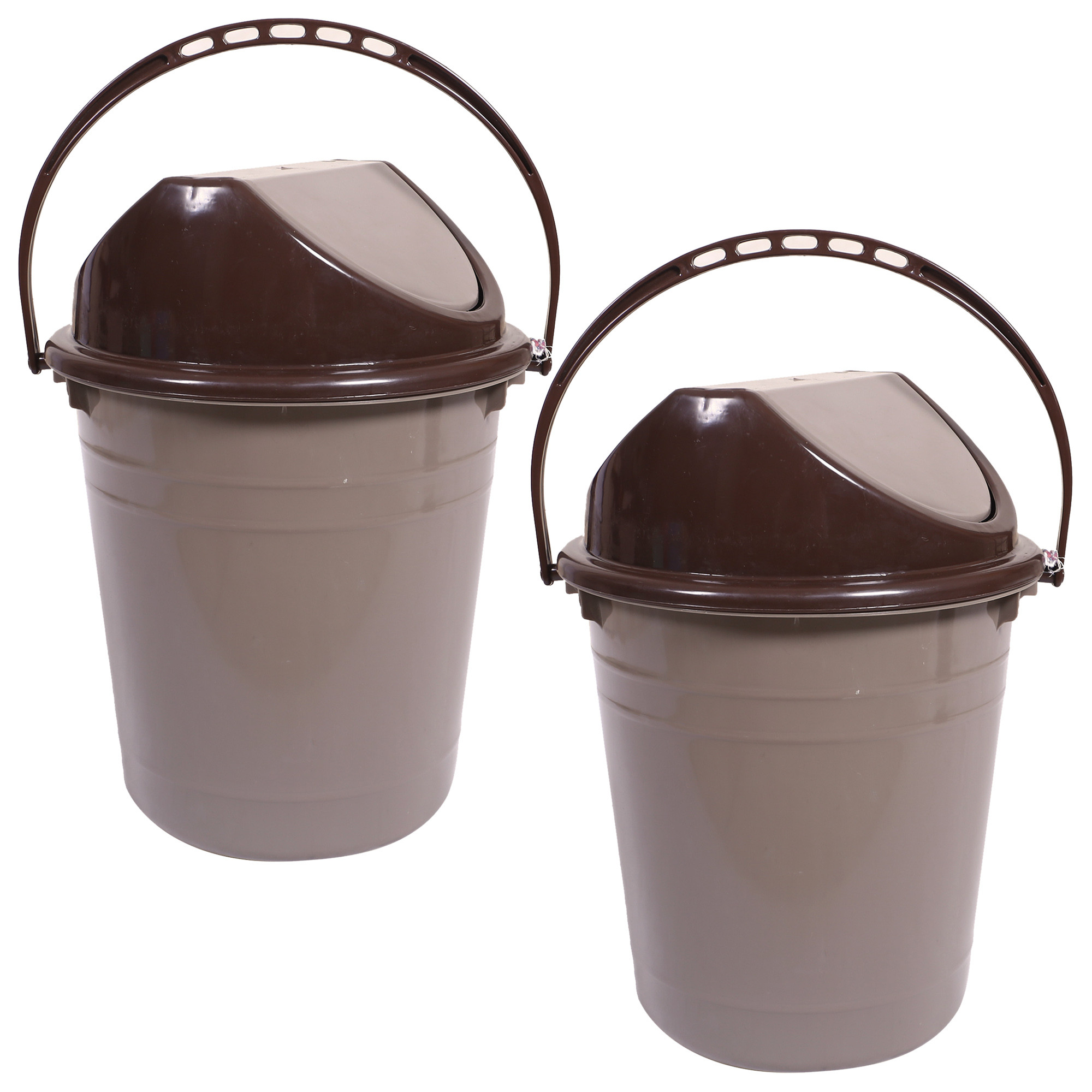 Kuber Industries Plastic Dustbin with Swinging Lid|Portable Garbage Basket & Round Trash Can for Home,Kitchen,Office,College,10 Ltr (Brown)