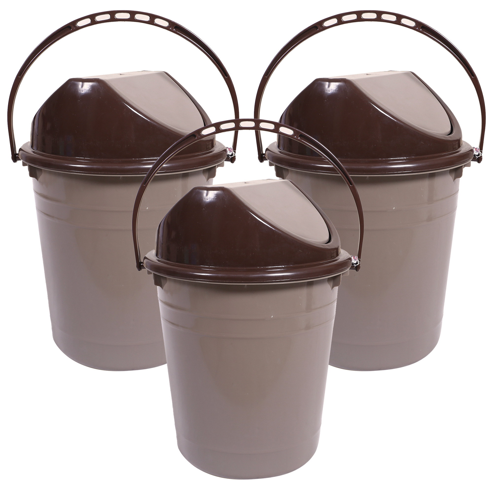 Kuber Industries Plastic Dustbin with Swinging Lid|Portable Garbage Basket & Round Trash Can for Home,Kitchen,Office,College,10 Ltr (Brown)