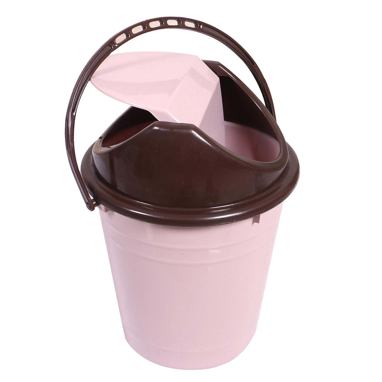 Kuber Industries Plastic Dustbin with Swinging Lid|Portable Garbage Basket & Round Trash Can for Home,Kitchen,Office,College,10 Ltr (Light Pink)