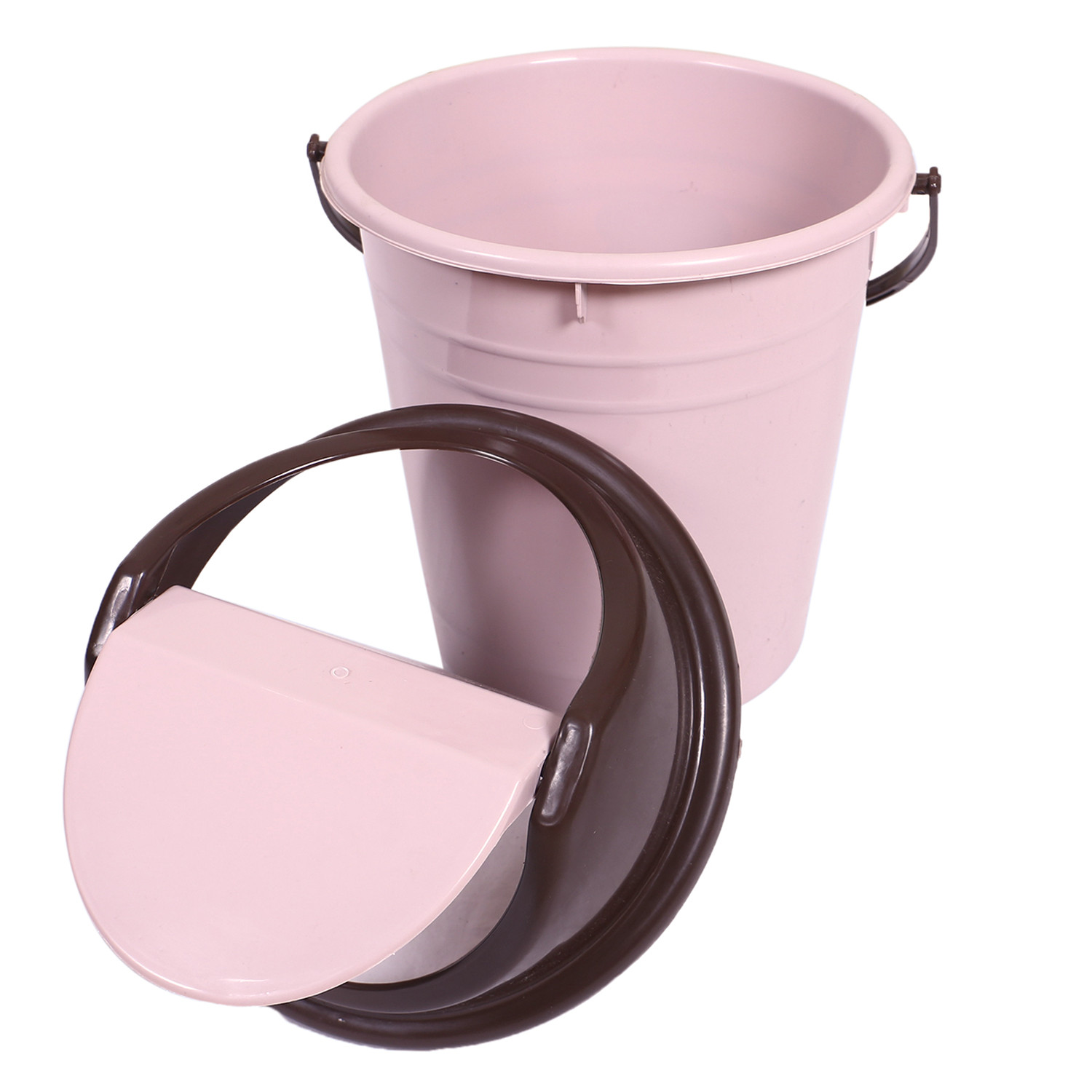 Kuber Industries Plastic Dustbin with Swinging Lid|Portable Garbage Basket & Round Trash Can for Home,Kitchen,Office,College,10 Ltr (Light Pink)