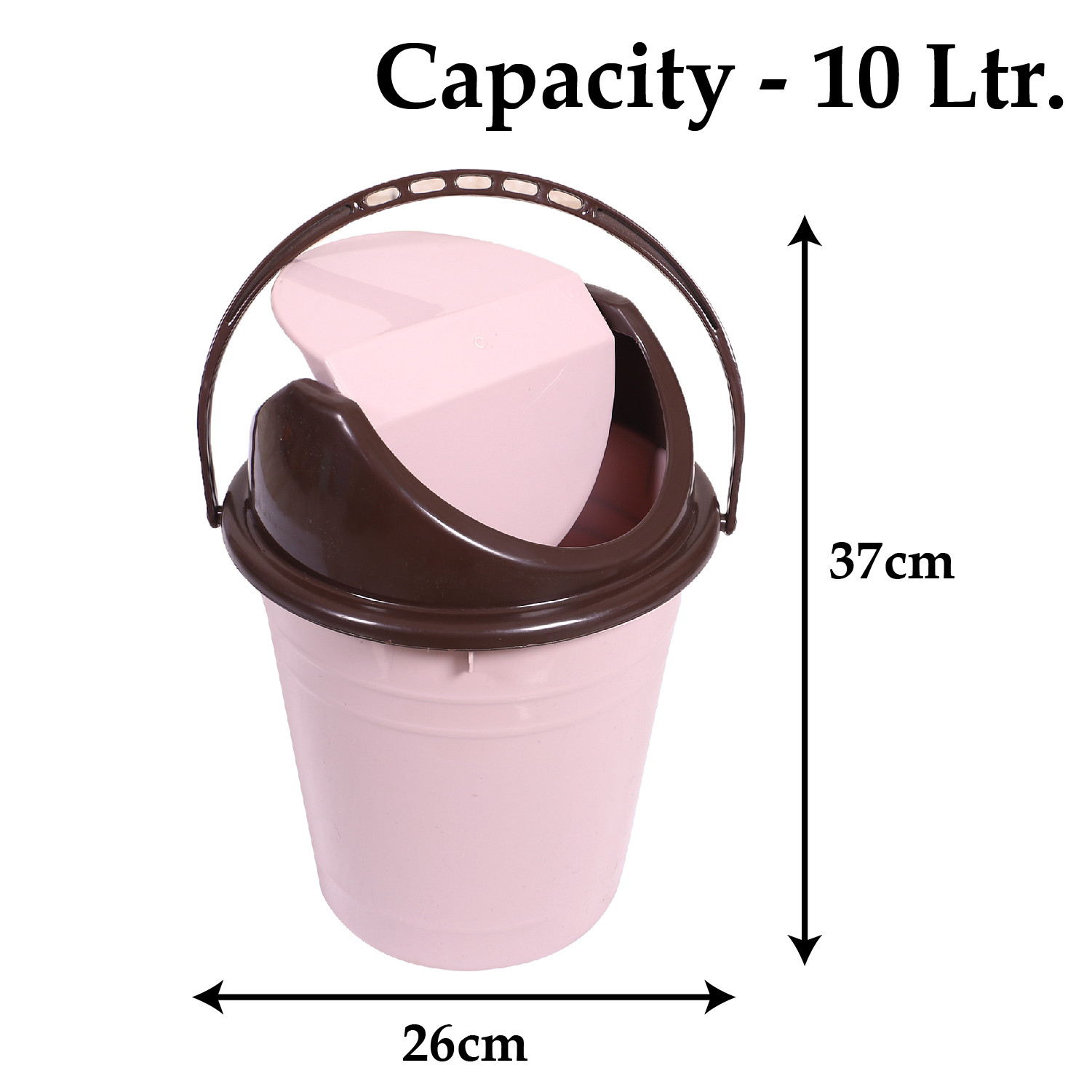 Kuber Industries Plastic Dustbin with Swinging Lid|Portable Garbage Basket & Round Trash Can for Home,Kitchen,Office,College,10 Ltr (Light Pink)
