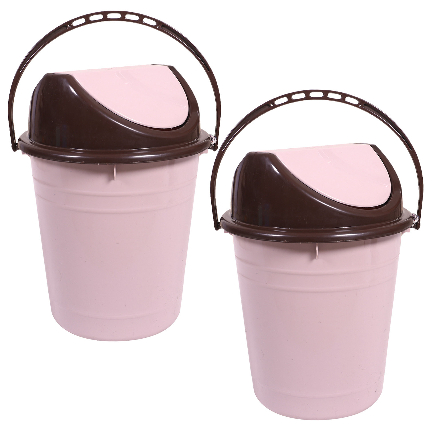 Kuber Industries Plastic Dustbin with Swinging Lid|Portable Garbage Basket & Round Trash Can for Home,Kitchen,Office,College,10 Ltr (Light Pink)