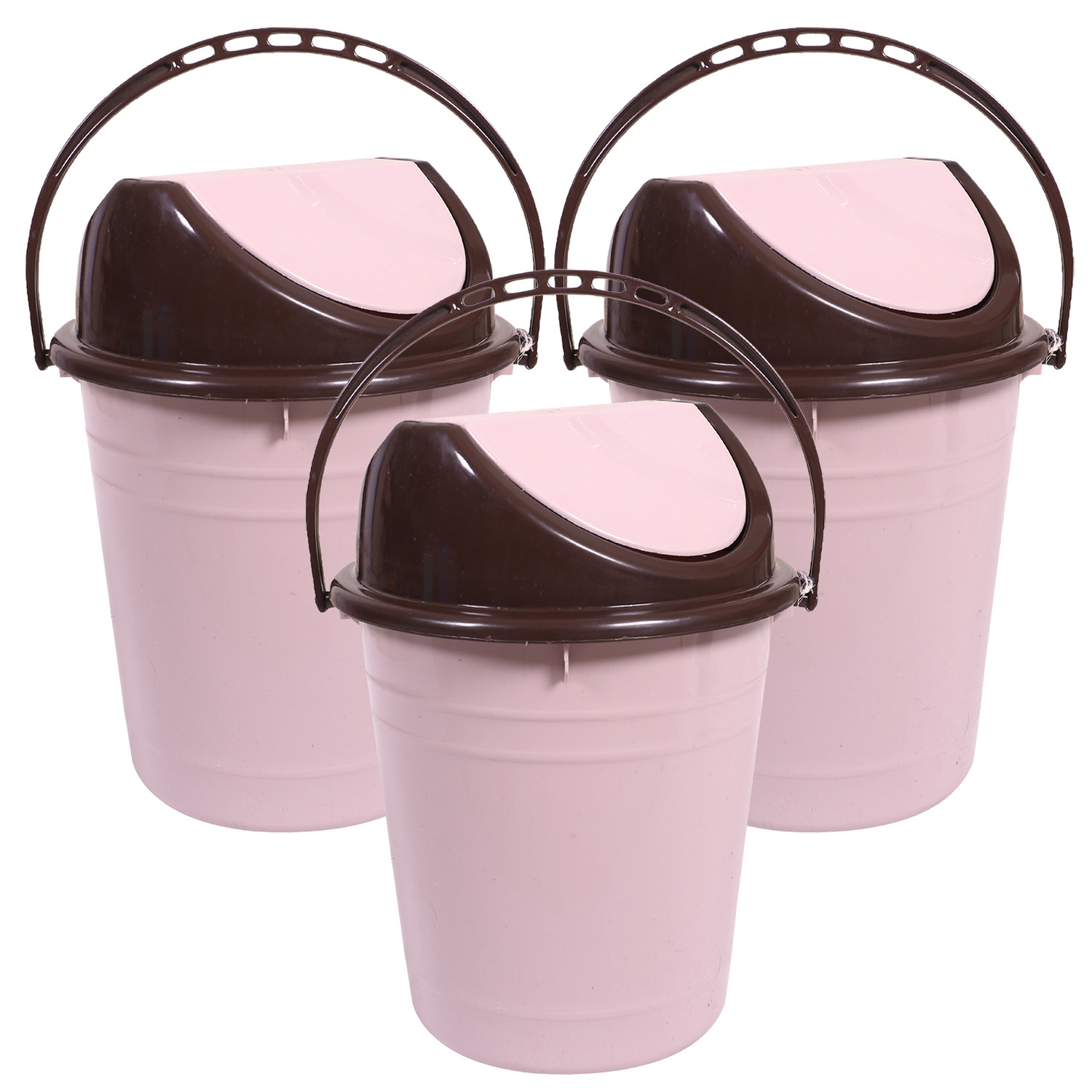 Kuber Industries Plastic Dustbin with Swinging Lid|Portable Garbage Basket & Round Trash Can for Home,Kitchen,Office,College,10 Ltr (Light Pink)