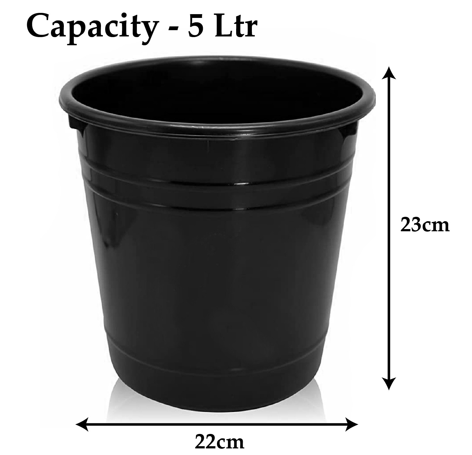 Kuber Industries Plastic Dustbin|Portable Garbage Basket & Round Trash Can for Home,Kitchen,Office,College,5 Ltr.(Black)