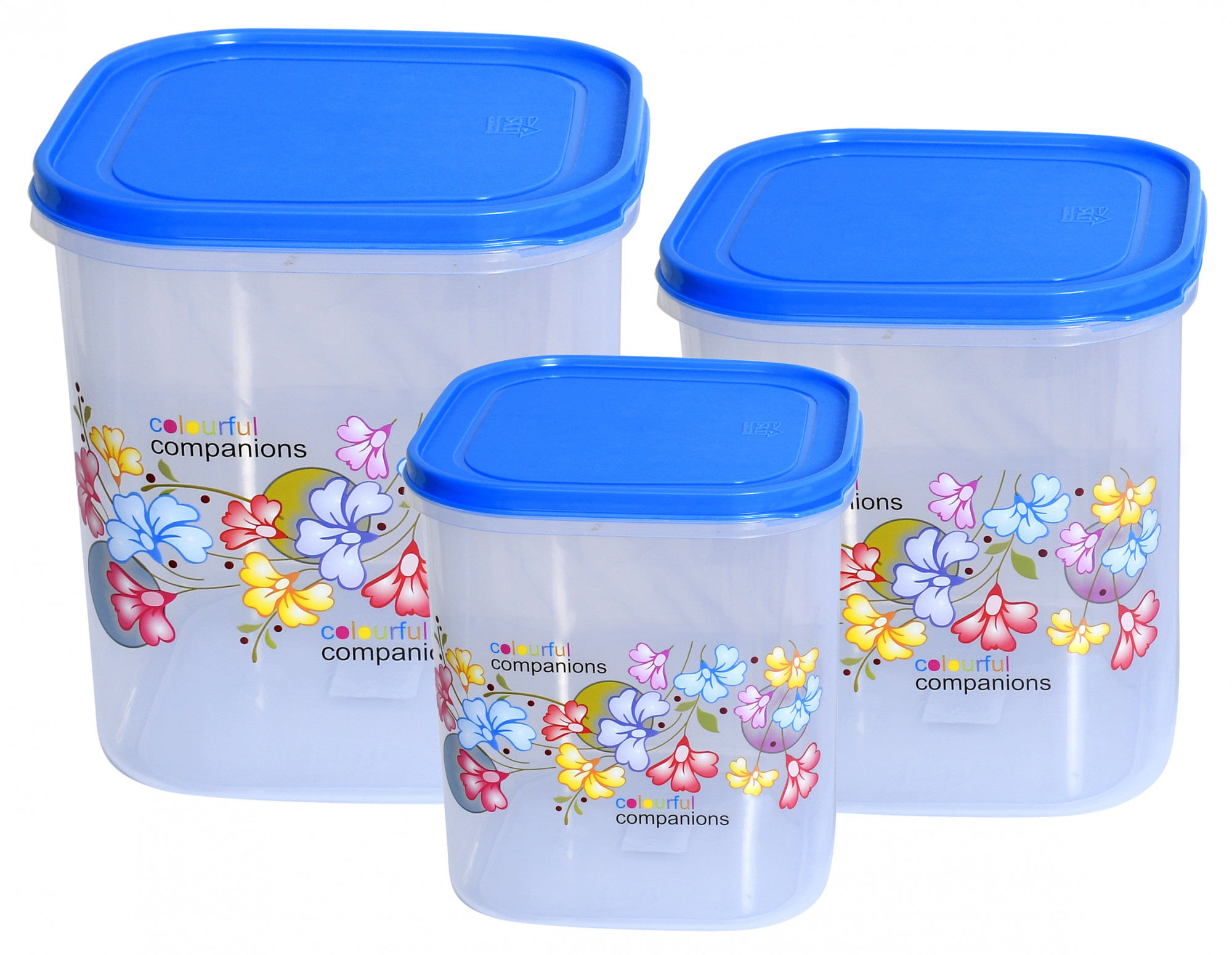 Kuber Industries Plastic Fantasy Kitchen Storage Container Set, 3 Pieces (6 LTR, 8 LTR, 11 LTR) Blue