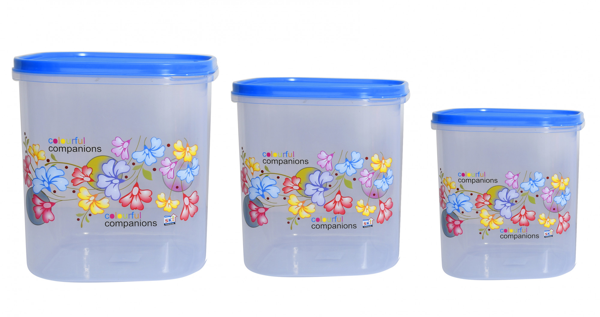 Kuber Industries Plastic Fantasy Kitchen Storage Container Set, 3 Pieces (6 LTR, 8 LTR, 11 LTR) Blue