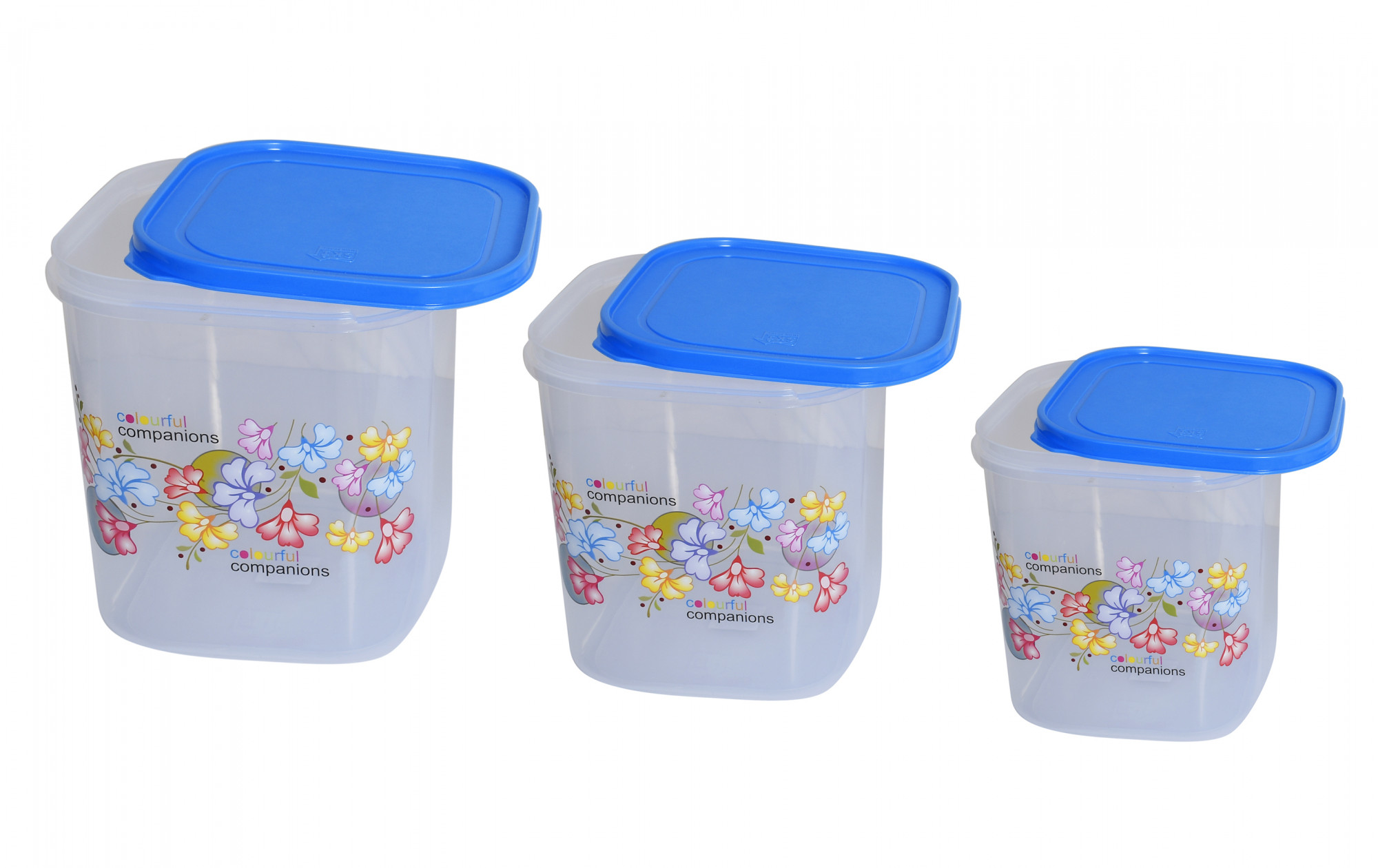 Kuber Industries Plastic Fantasy Kitchen Storage Container Set, 3 Pieces (6 LTR, 8 LTR, 11 LTR) Blue