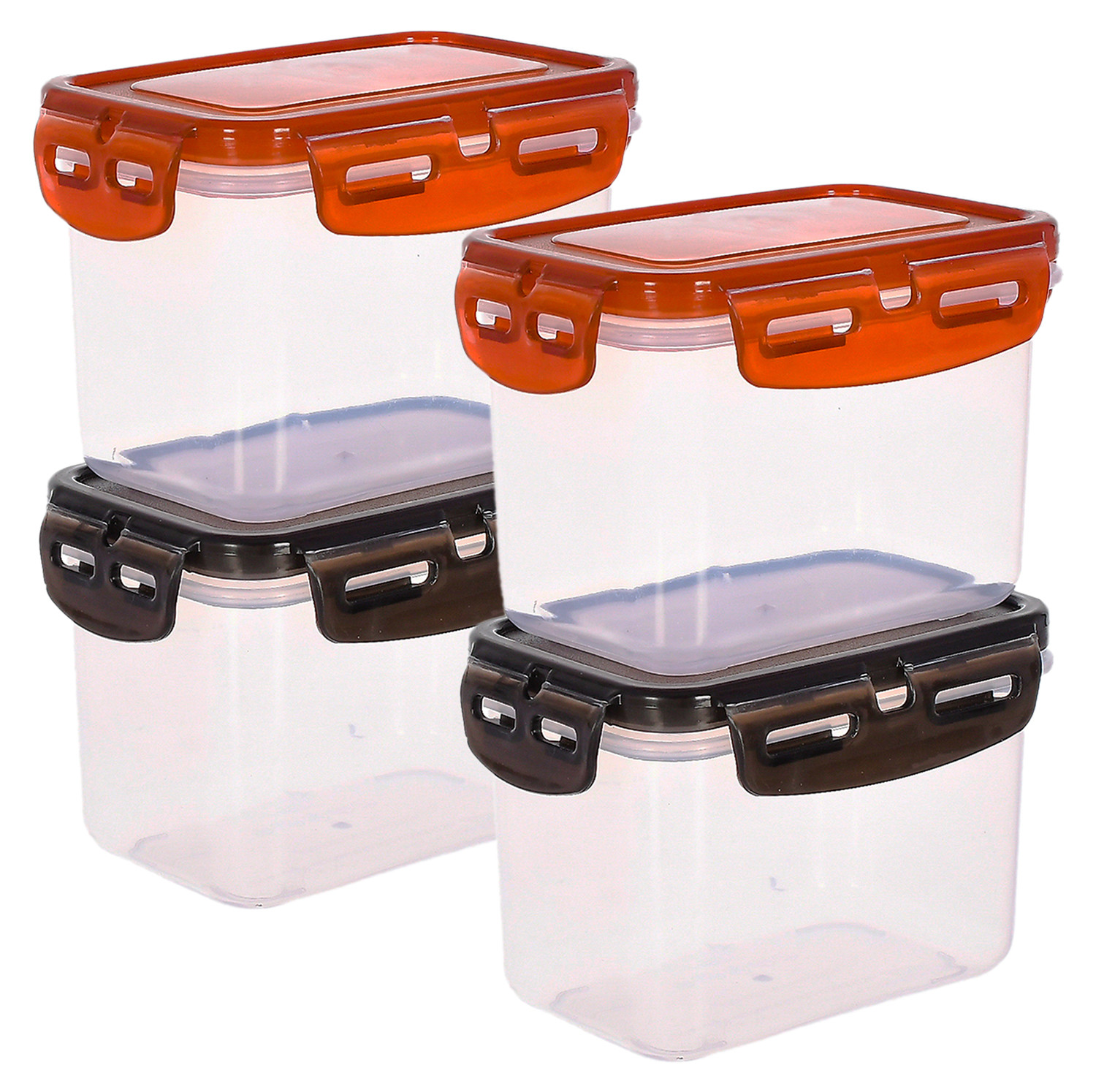 Kuber Industries Plastic Food Storage Container/Box For cookies, nuts, beans, chutneys With Airtight Lock Lid, 600ml(Black & Brown)-46KM0541