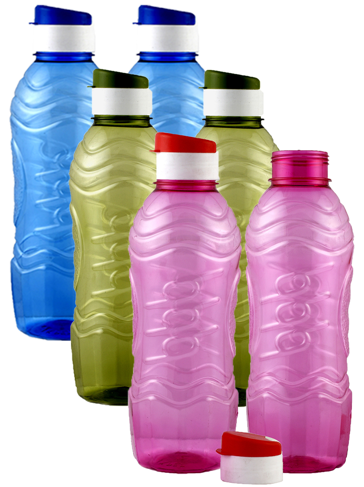 Kuber Industries Plastic Fridge Water Bottle Set with Flip Cap (1000ml, Blue & Green & Pink)-KUBMART1516