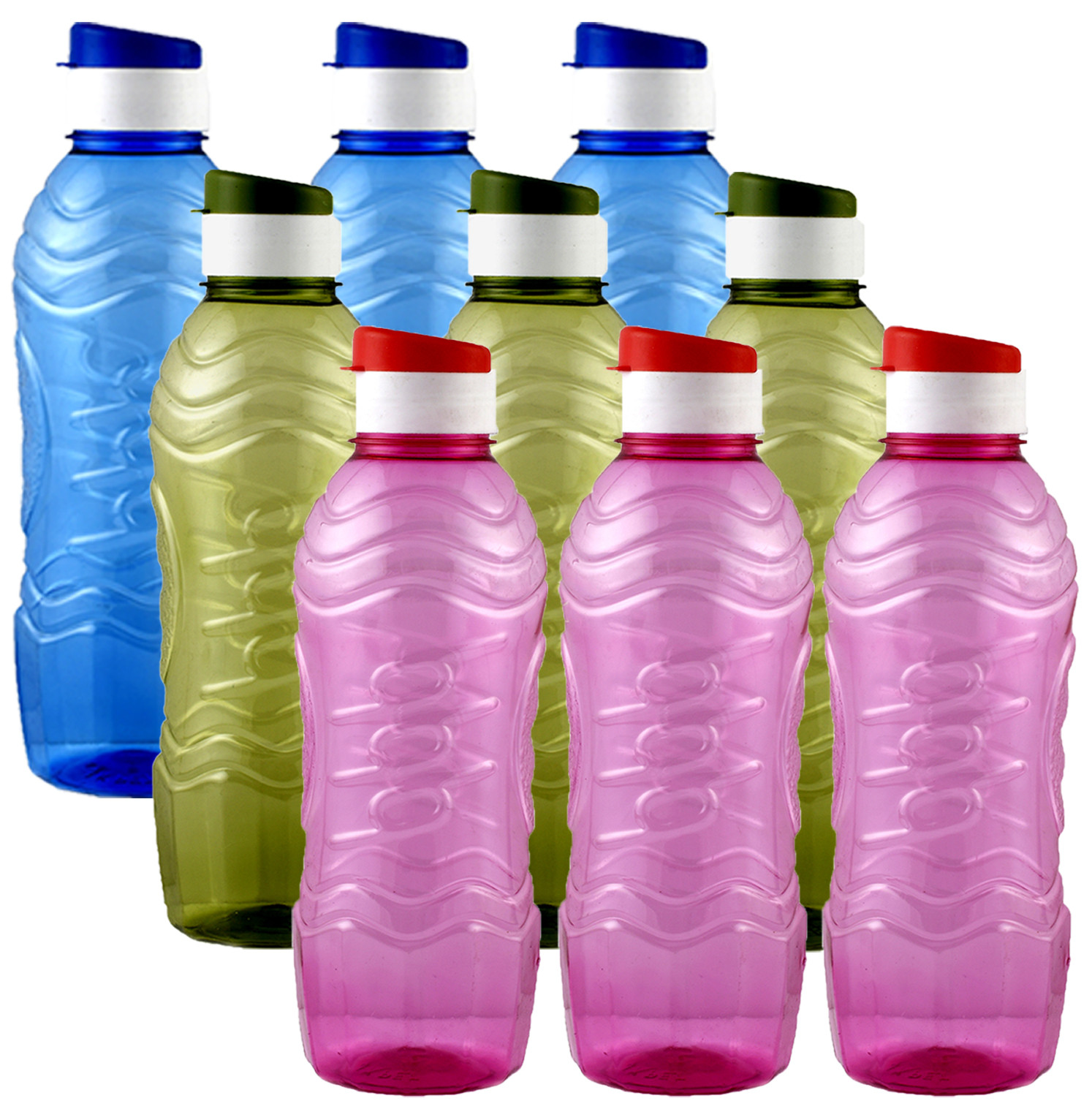 Kuber Industries Plastic Fridge Water Bottle Set with Flip Cap (1000ml, Blue & Green & Pink)-KUBMART1516