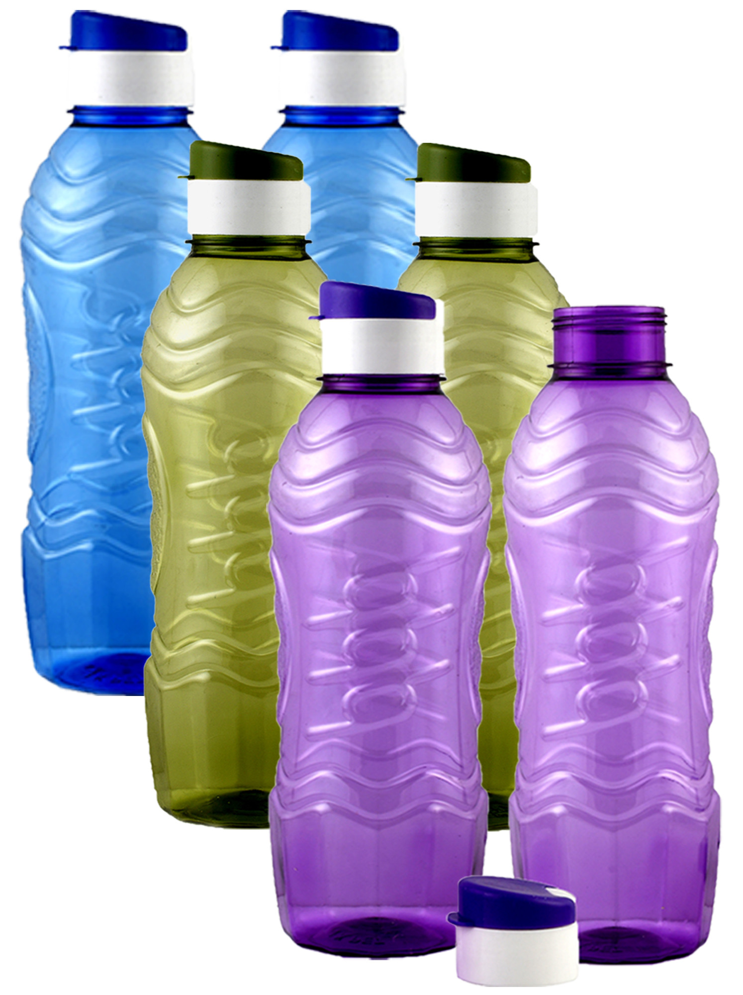 Kuber Industries Plastic Fridge Water Bottle Set with Flip Cap (1000ml, Blue & Green & Purple)-KUBMART1528