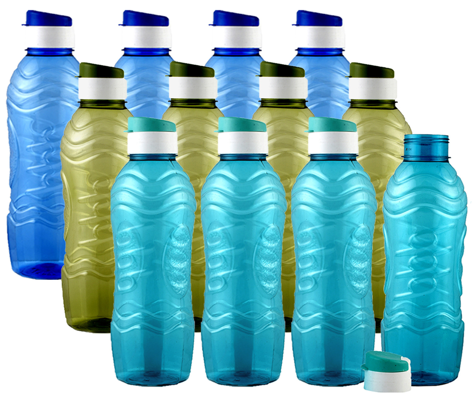 Kuber Industries Plastic Fridge Water Bottle Set with Flip Cap (1000ml, Blue & Green & Sky Blue)-KUBMART1510