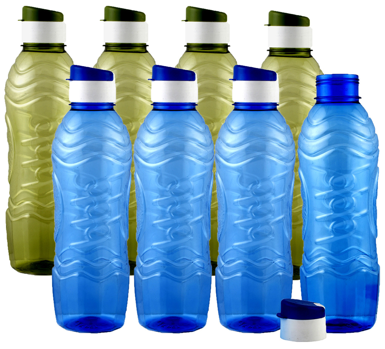 Kuber Industries Plastic Fridge Water Bottle Set with Flip Cap (1000ml, Blue & Green)-KUBMART1420